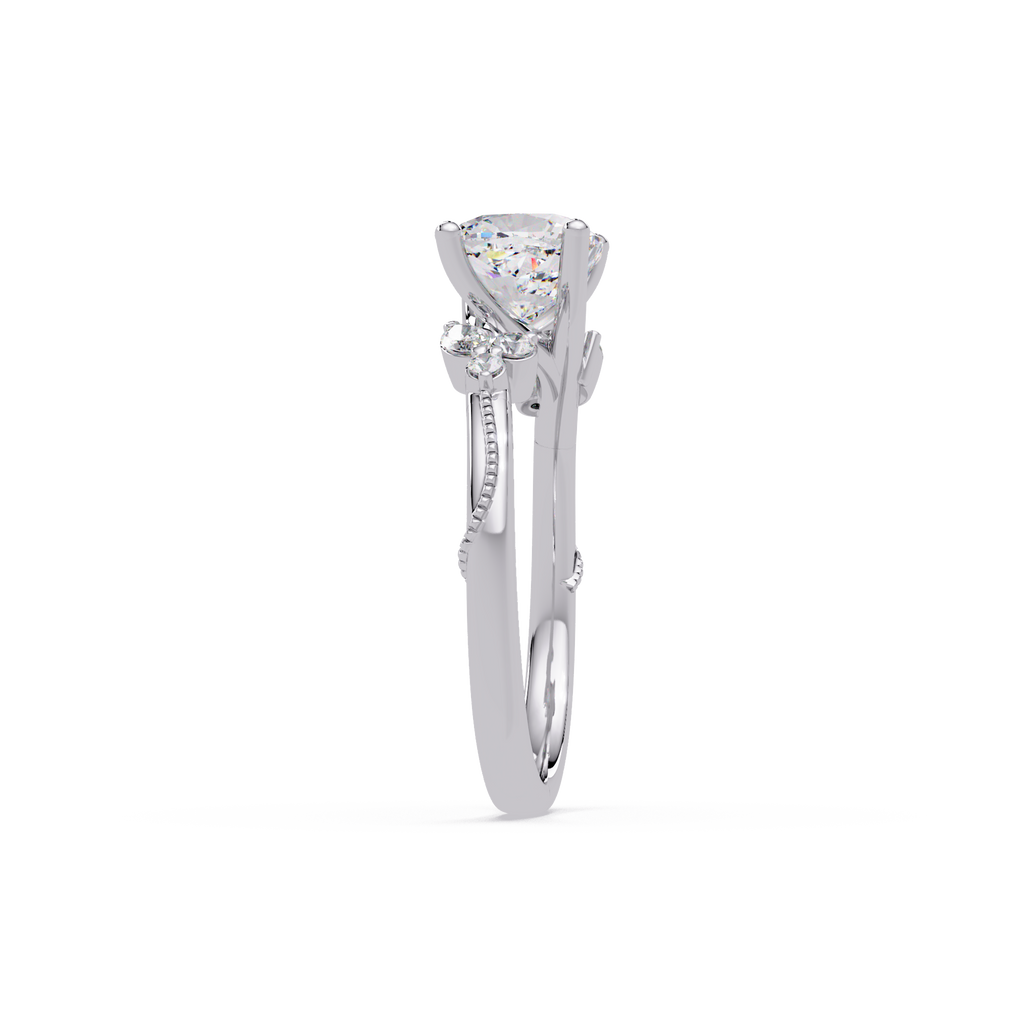 Cushion Cut Diamond Engagement Ring | Nature-Inspired Marquise & Round Accent Ring | Milgrain Solitaire Ring | Laxora