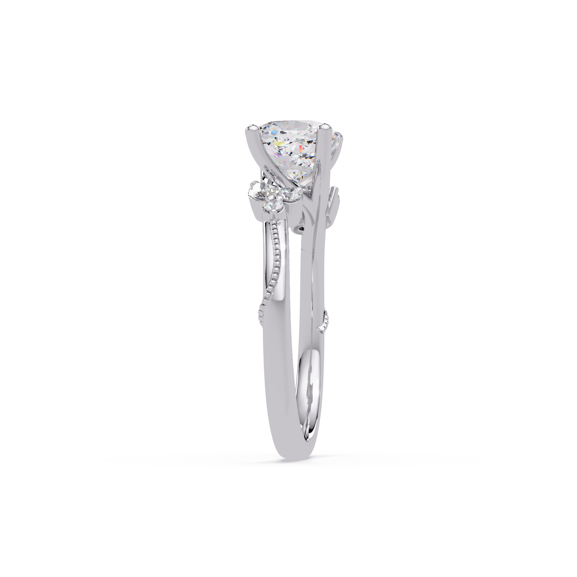 Cushion Cut Diamond Engagement Ring | Nature-Inspired Marquise & Round Accent Ring | Milgrain Solitaire Ring | Laxora