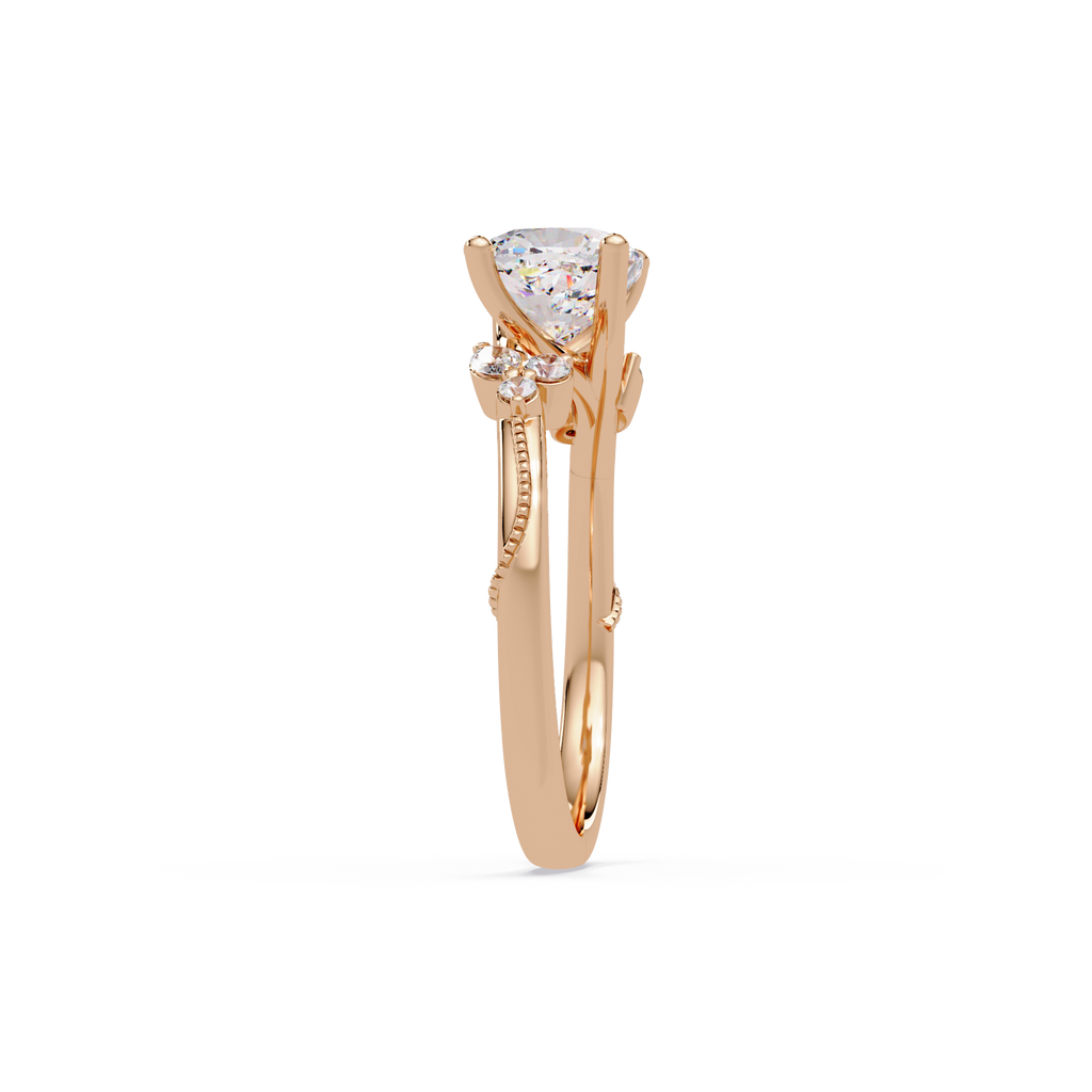 Cushion Cut Diamond Engagement Ring | Nature-Inspired Marquise & Round Accent Ring | Milgrain Solitaire Ring | Laxora