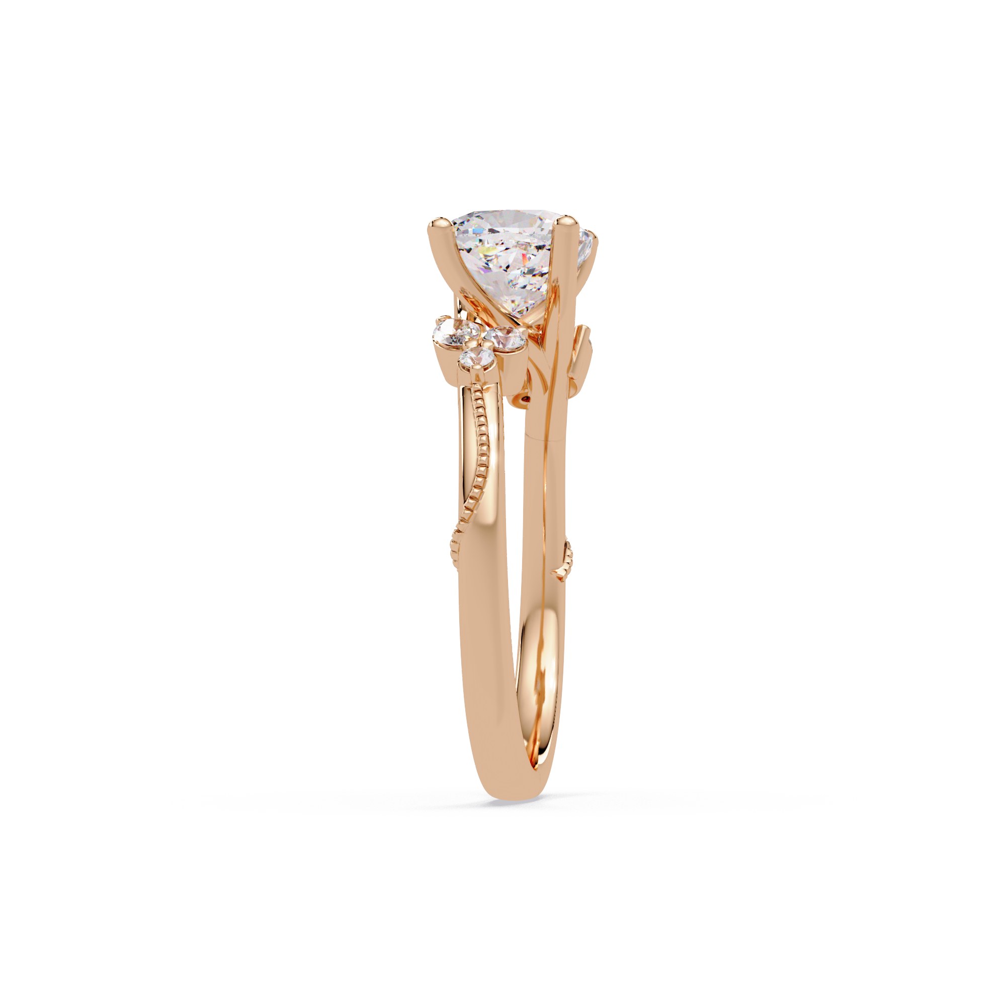 Cushion Cut Diamond Engagement Ring | Nature-Inspired Marquise & Round Accent Ring | Milgrain Solitaire Ring | Laxora
