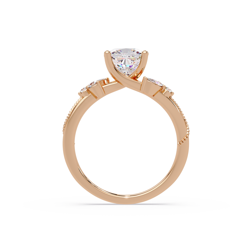 Cushion Cut Diamond Engagement Ring | Nature-Inspired Marquise & Round Accent Ring | Milgrain Solitaire Ring | Laxora