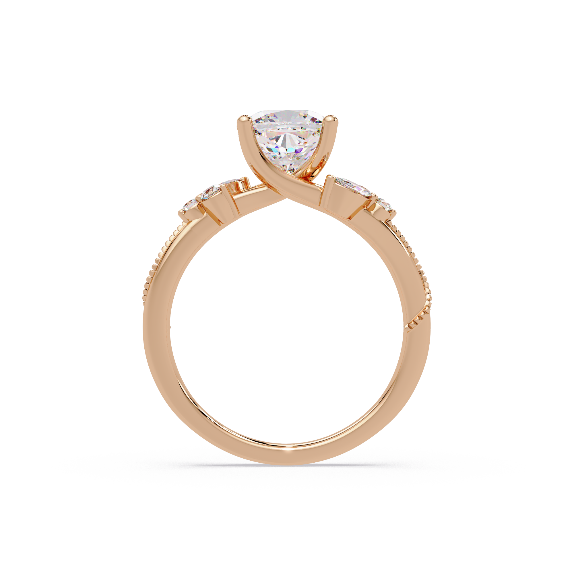 Cushion Cut Diamond Engagement Ring | Nature-Inspired Marquise & Round Accent Ring | Milgrain Solitaire Ring | Laxora