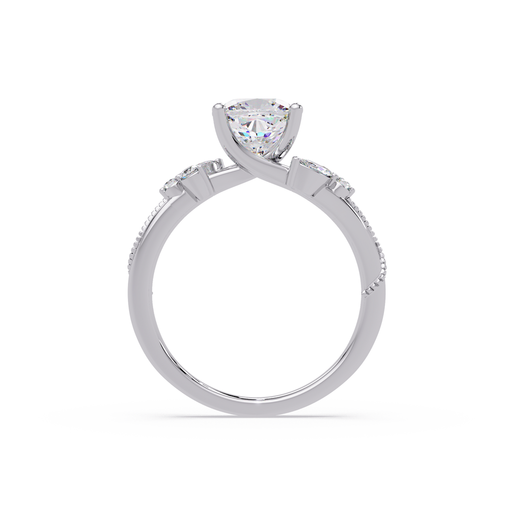 Cushion Cut Diamond Engagement Ring | Nature-Inspired Marquise & Round Accent Ring | Milgrain Solitaire Ring | Laxora