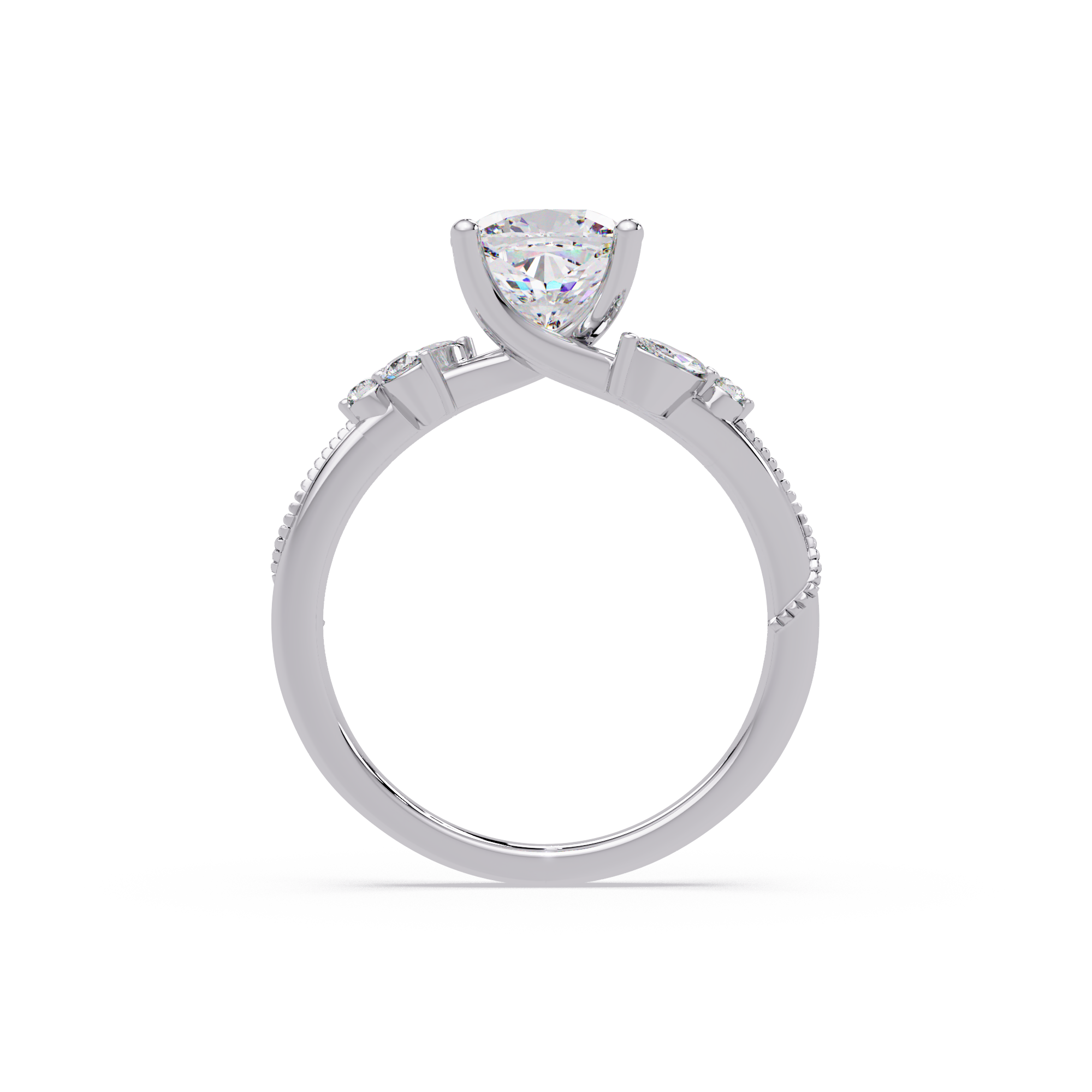 Cushion Cut Diamond Engagement Ring | Nature-Inspired Marquise & Round Accent Ring | Milgrain Solitaire Ring | Laxora
