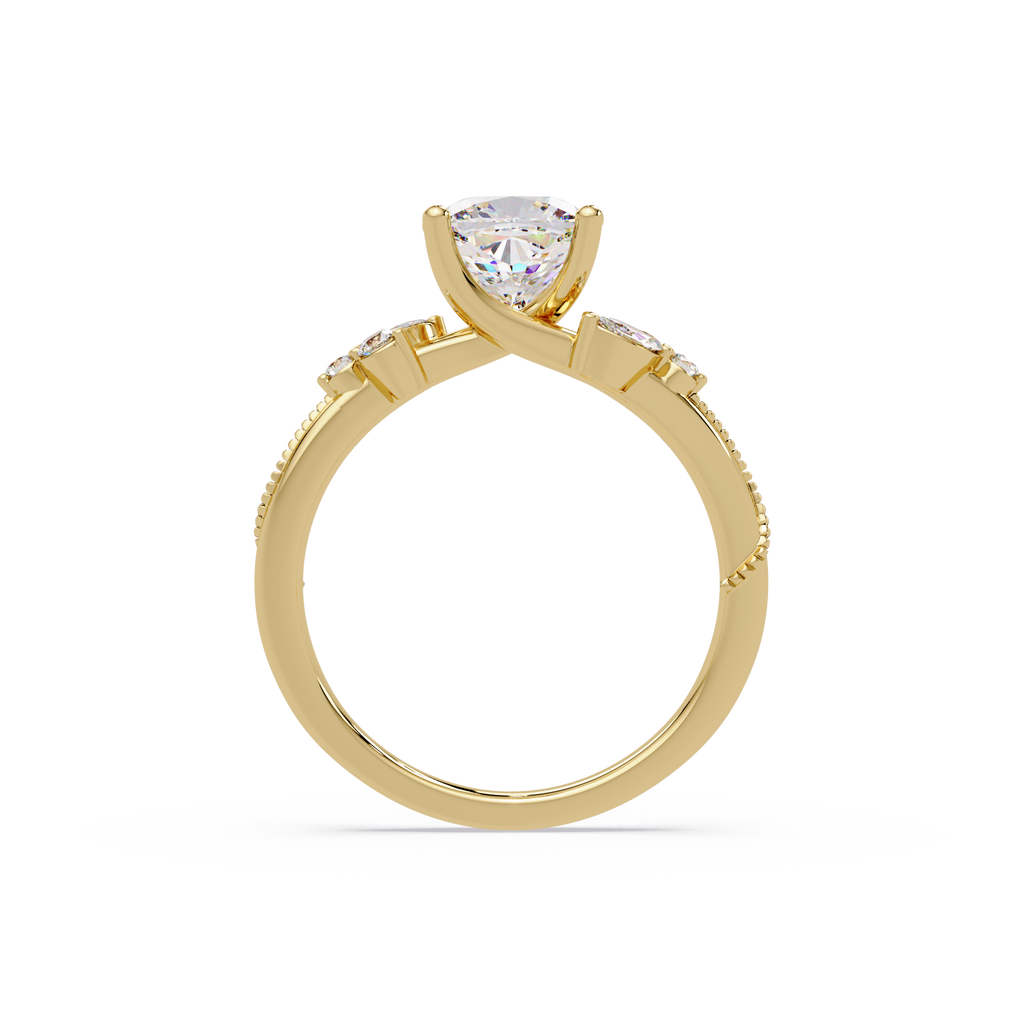 Cushion Cut Diamond Engagement Ring | Nature-Inspired Marquise & Round Accent Ring | Milgrain Solitaire Ring | Laxora