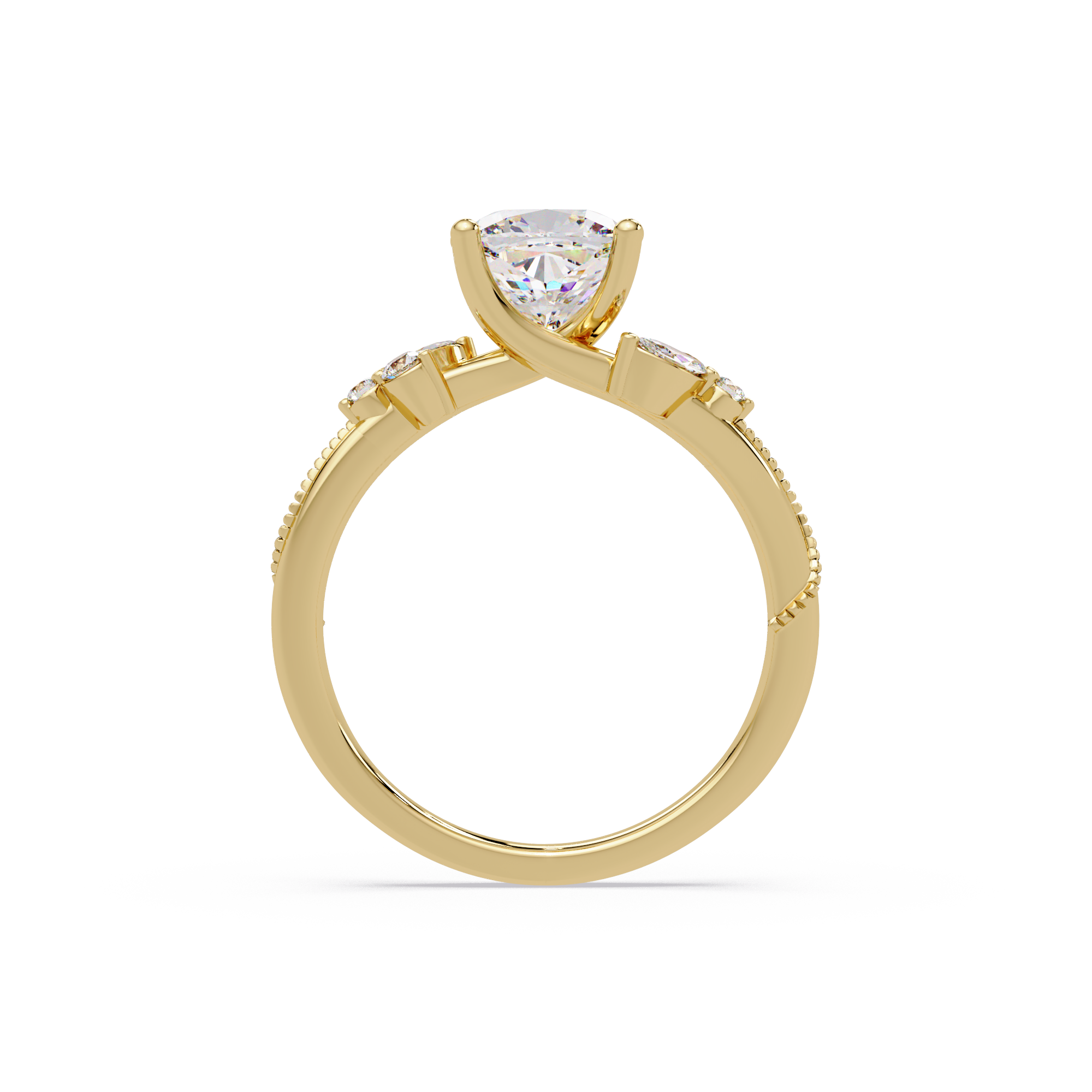Cushion Cut Diamond Engagement Ring | Nature-Inspired Marquise & Round Accent Ring | Milgrain Solitaire Ring | Laxora