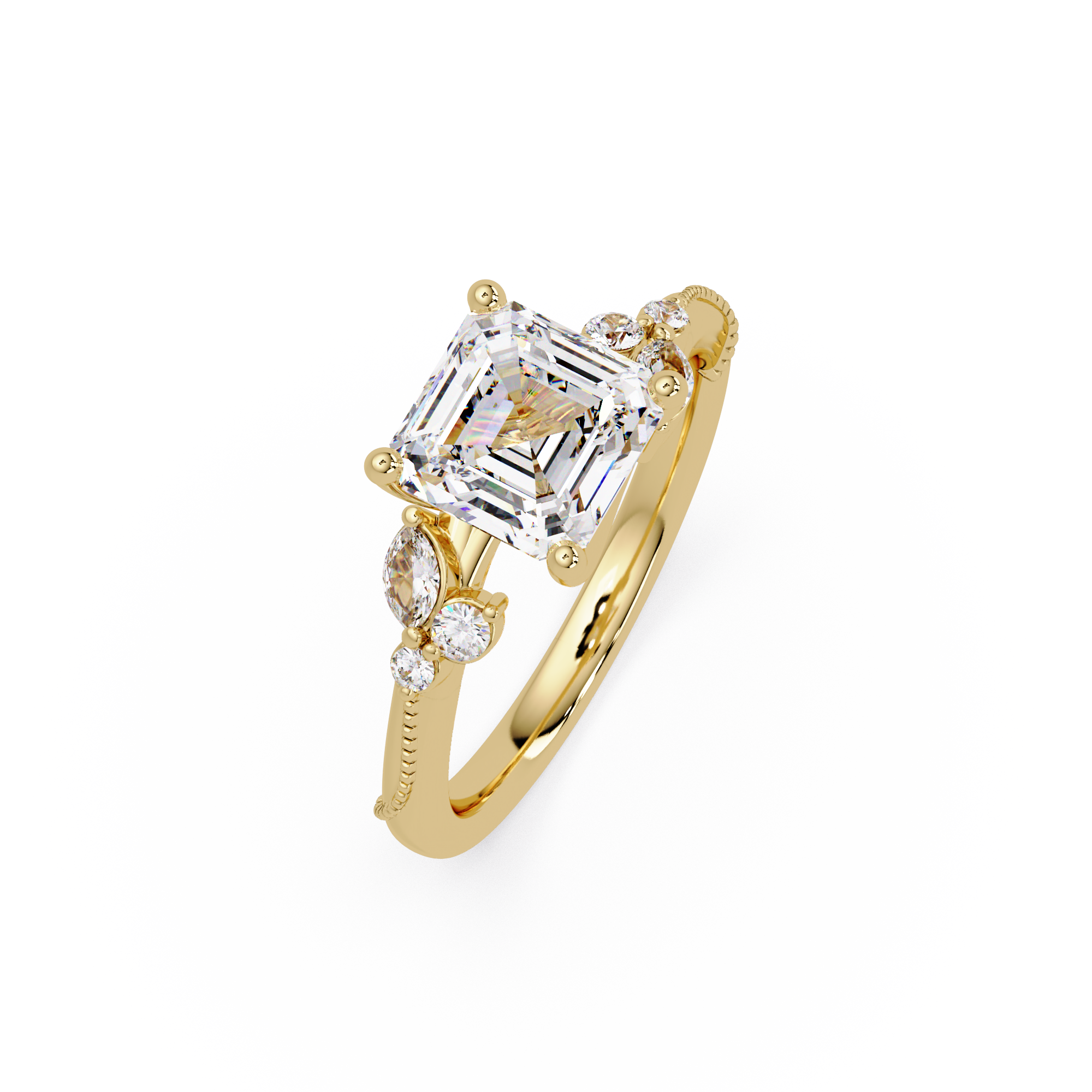 Artisan Emerald Square Cut Diamond Ring
