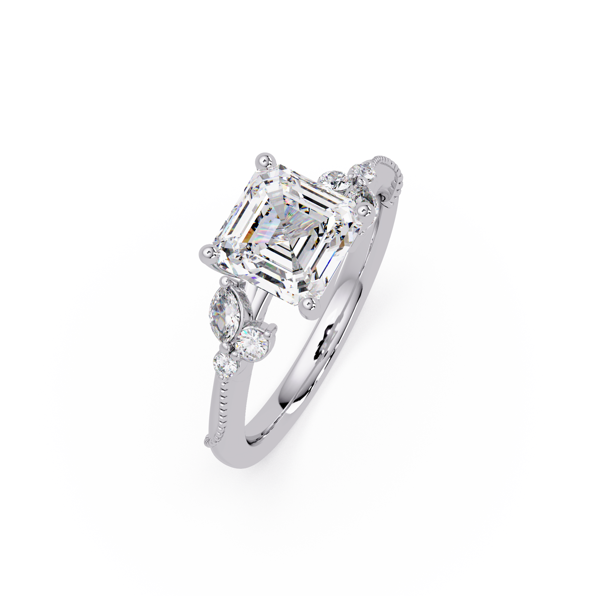 Artisan Emerald Square Cut Diamond Ring