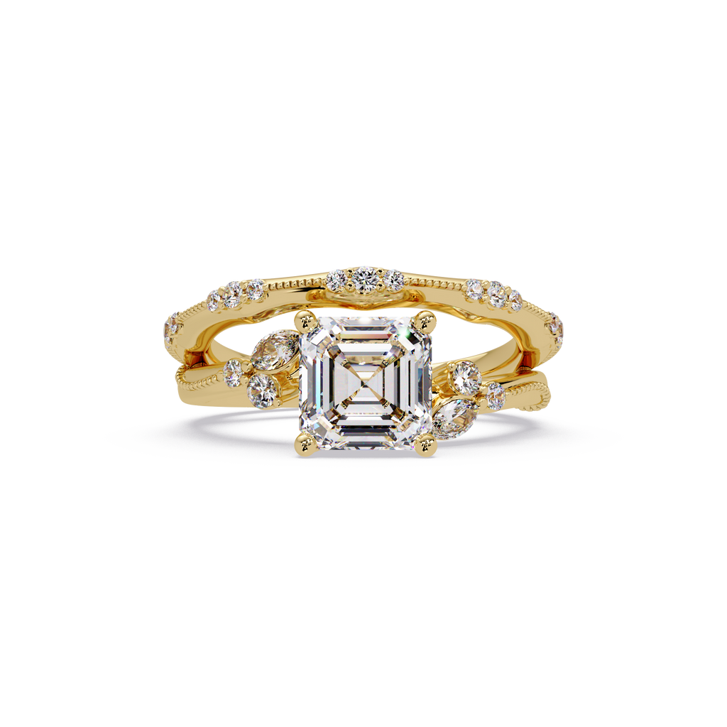Artisan Emerald Square Cut Diamond Ring
