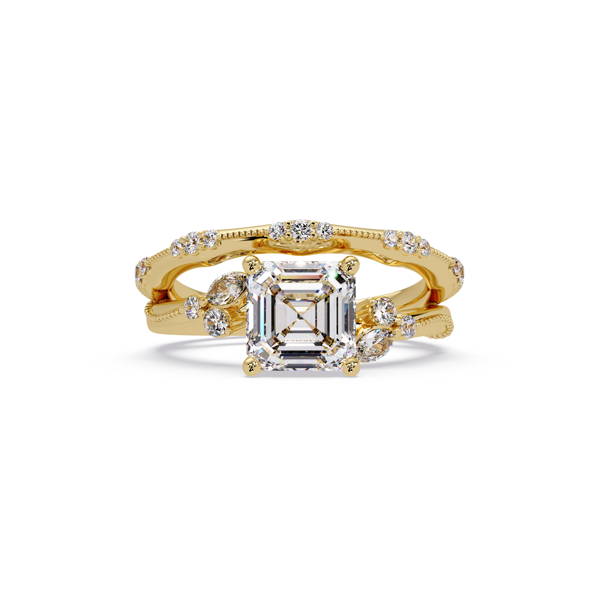 Artisan Emerald Square Cut Diamond Ring