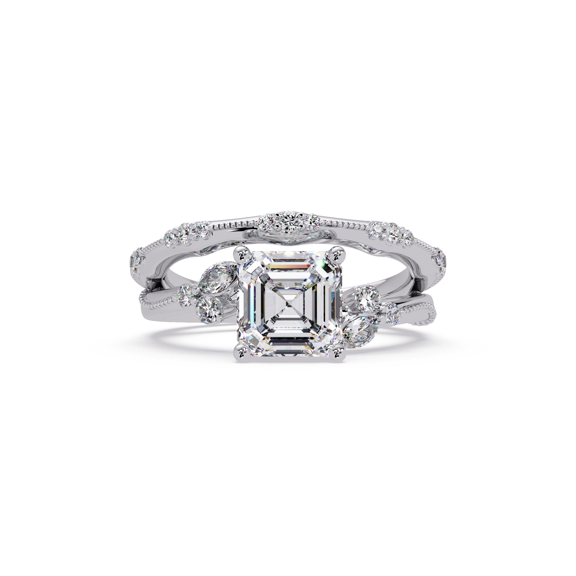 Artisan Emerald Square Cut Diamond Ring