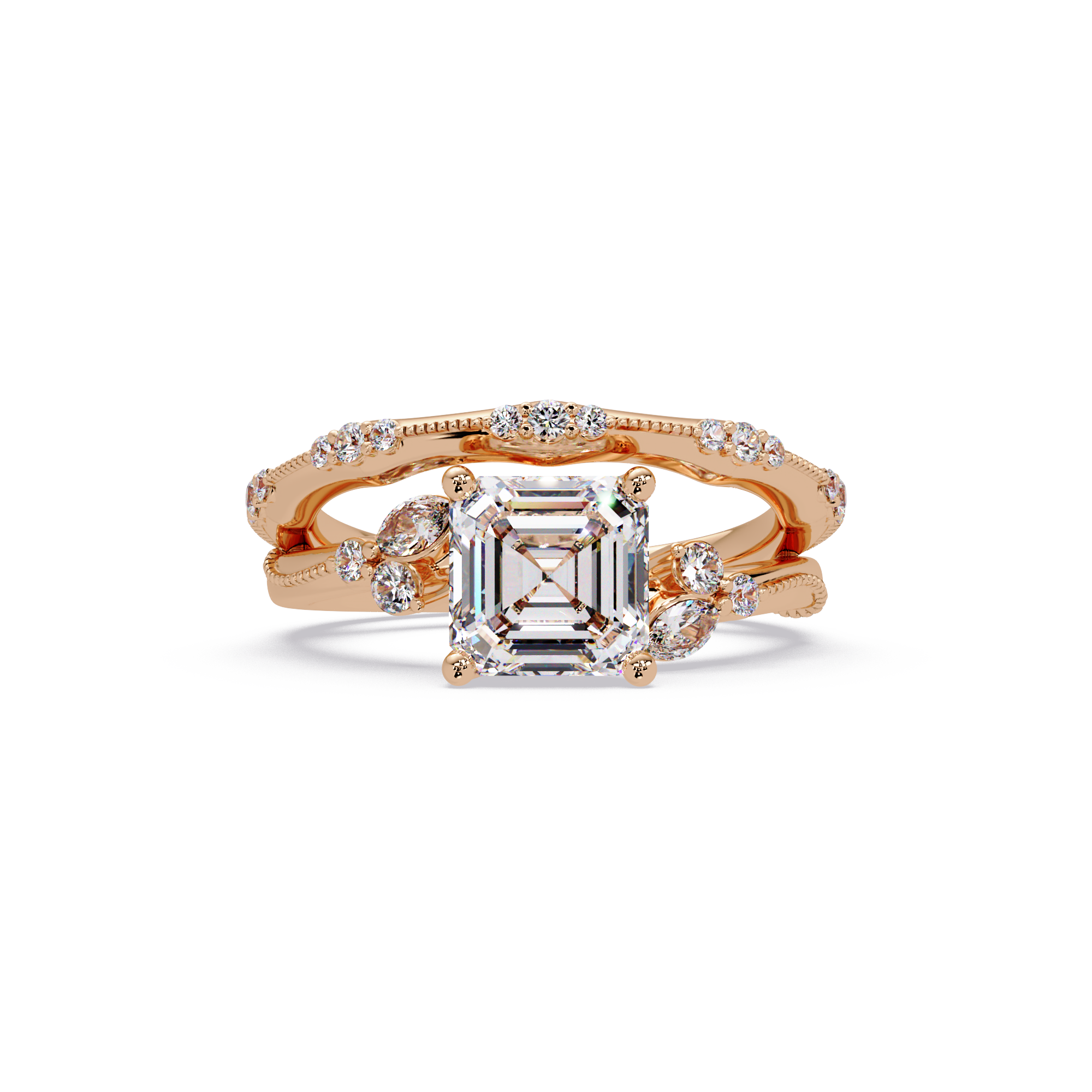Artisan Emerald Square Cut Diamond Ring