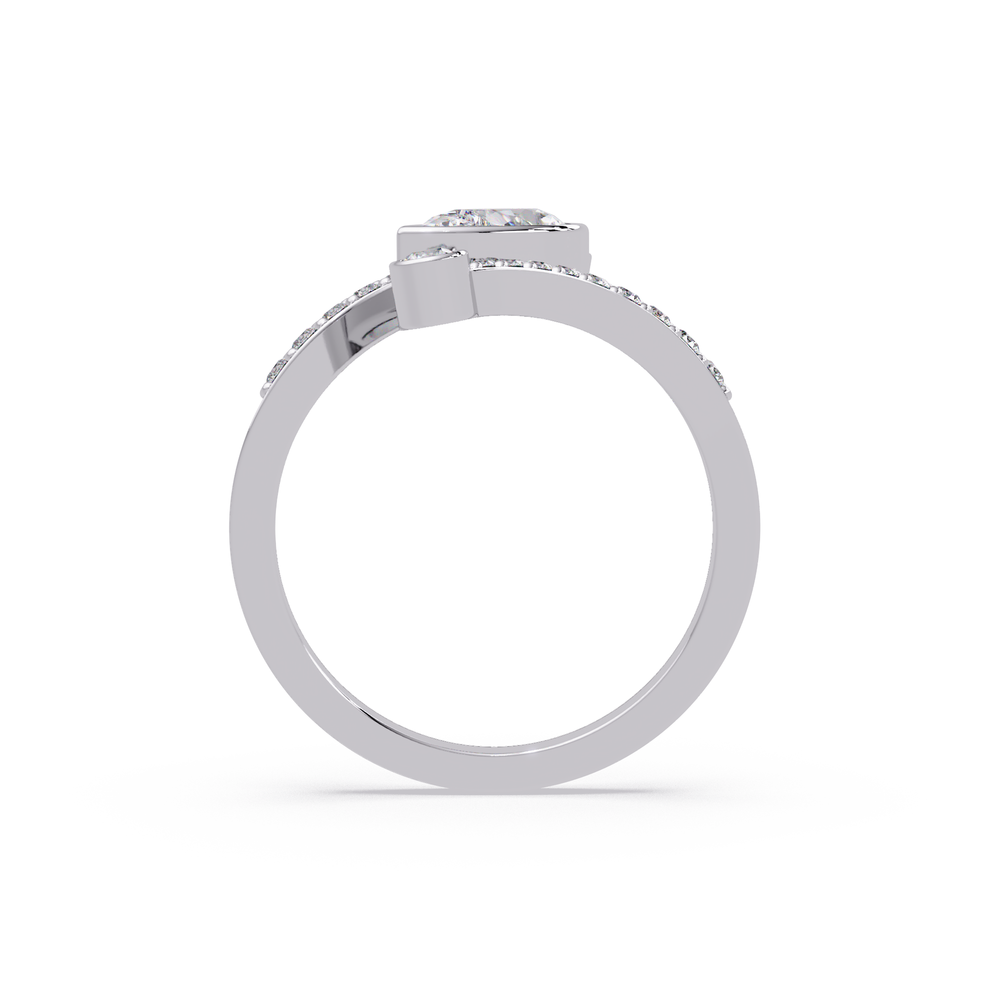 Modern Bezel Set Pear Diamond Bypass Engagement Ring