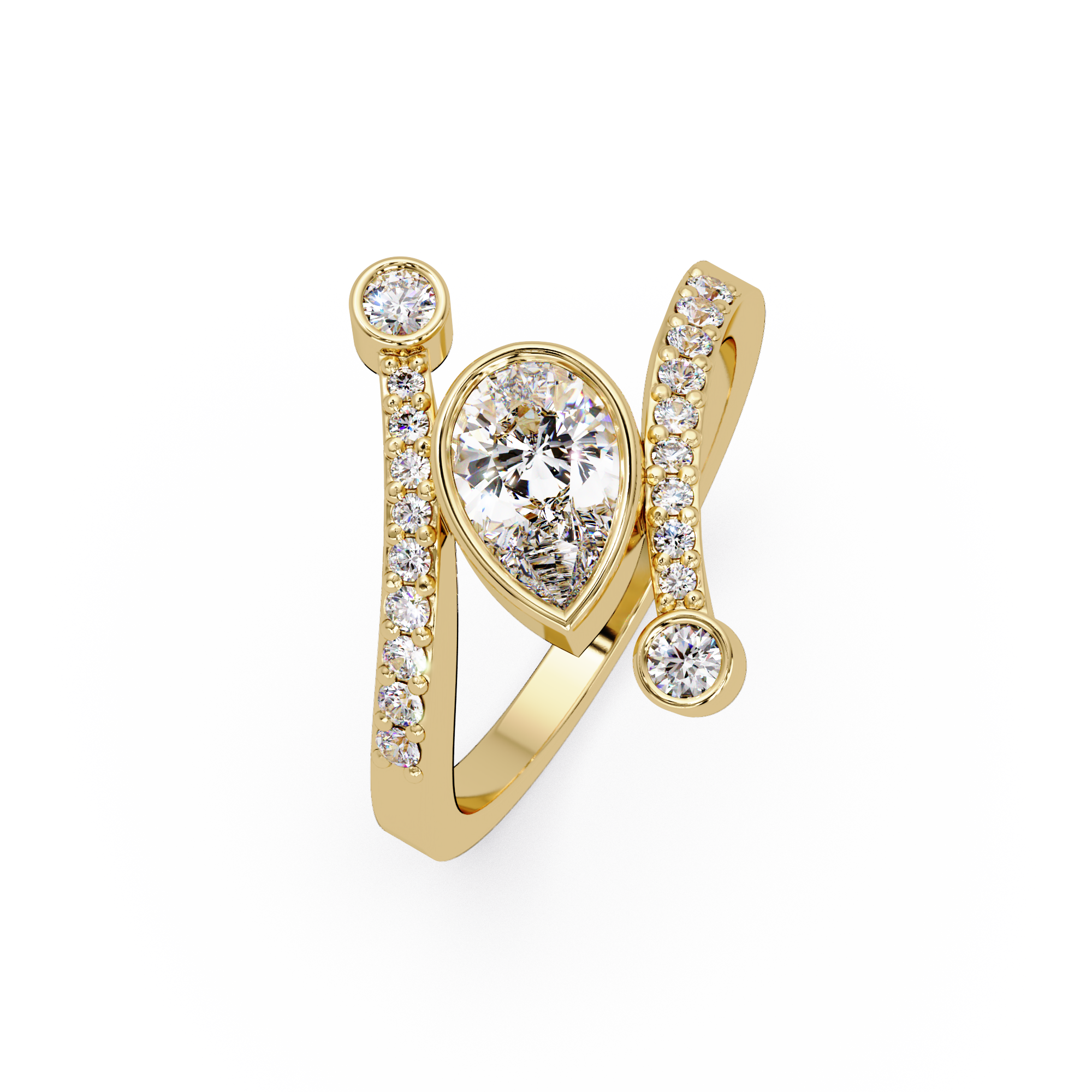 Modern Bezel Set Pear Diamond Bypass Engagement Ring
