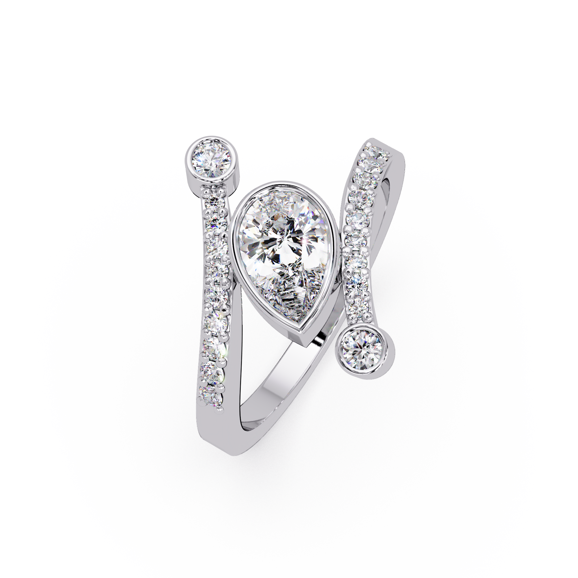 Modern Bezel Set Pear Diamond Bypass Engagement Ring