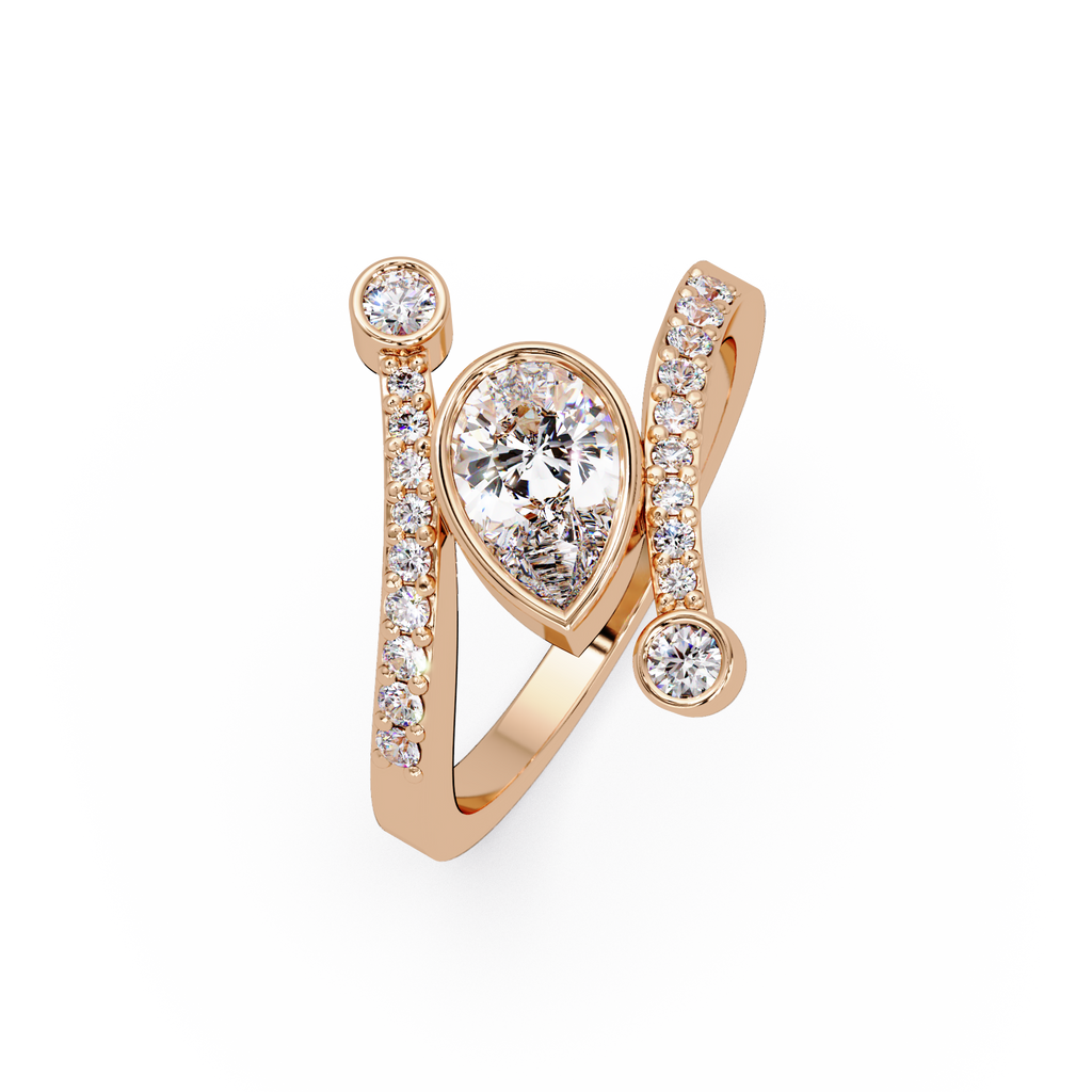 Modern Bezel Set Pear Diamond Bypass Engagement Ring