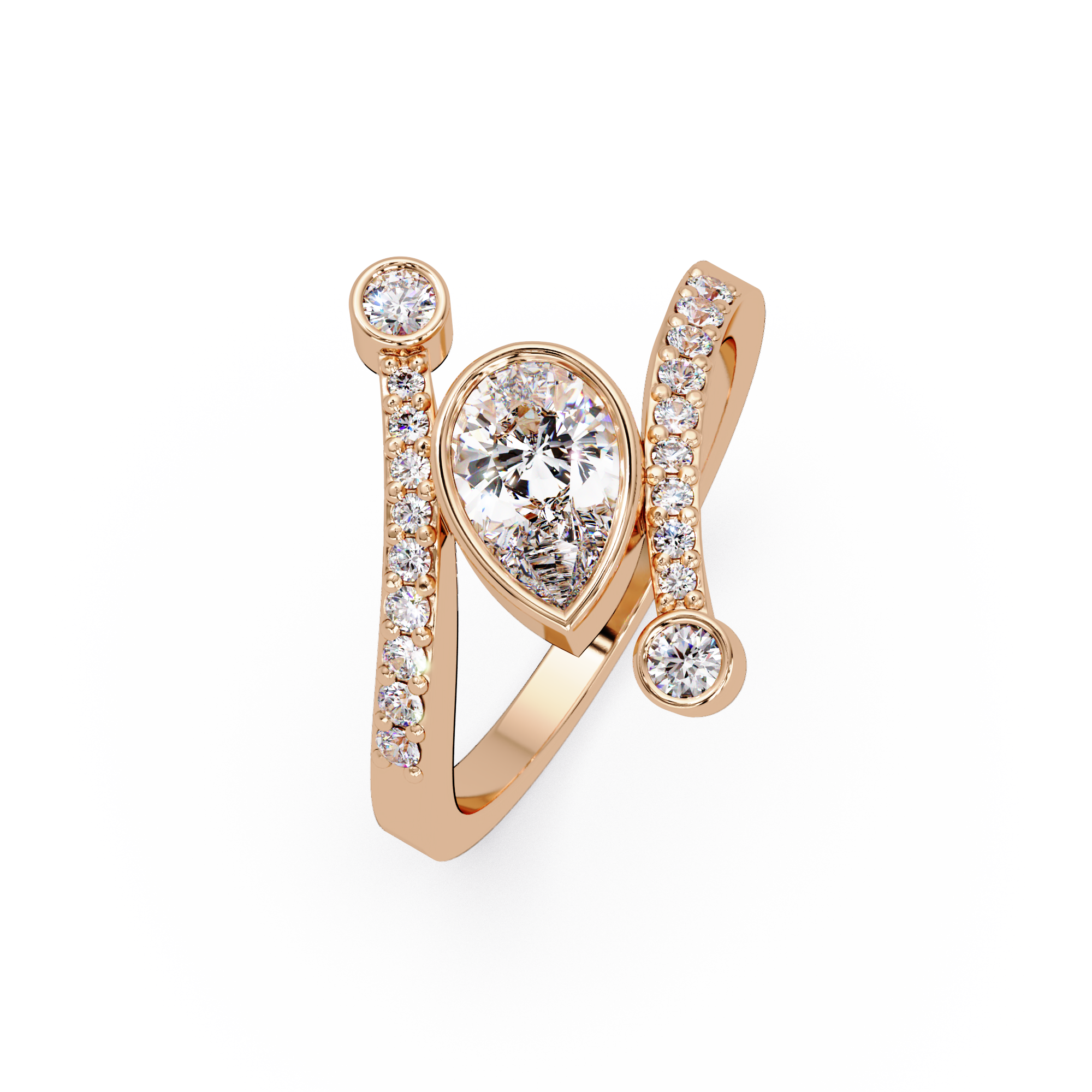 Modern Bezel Set Pear Diamond Bypass Engagement Ring