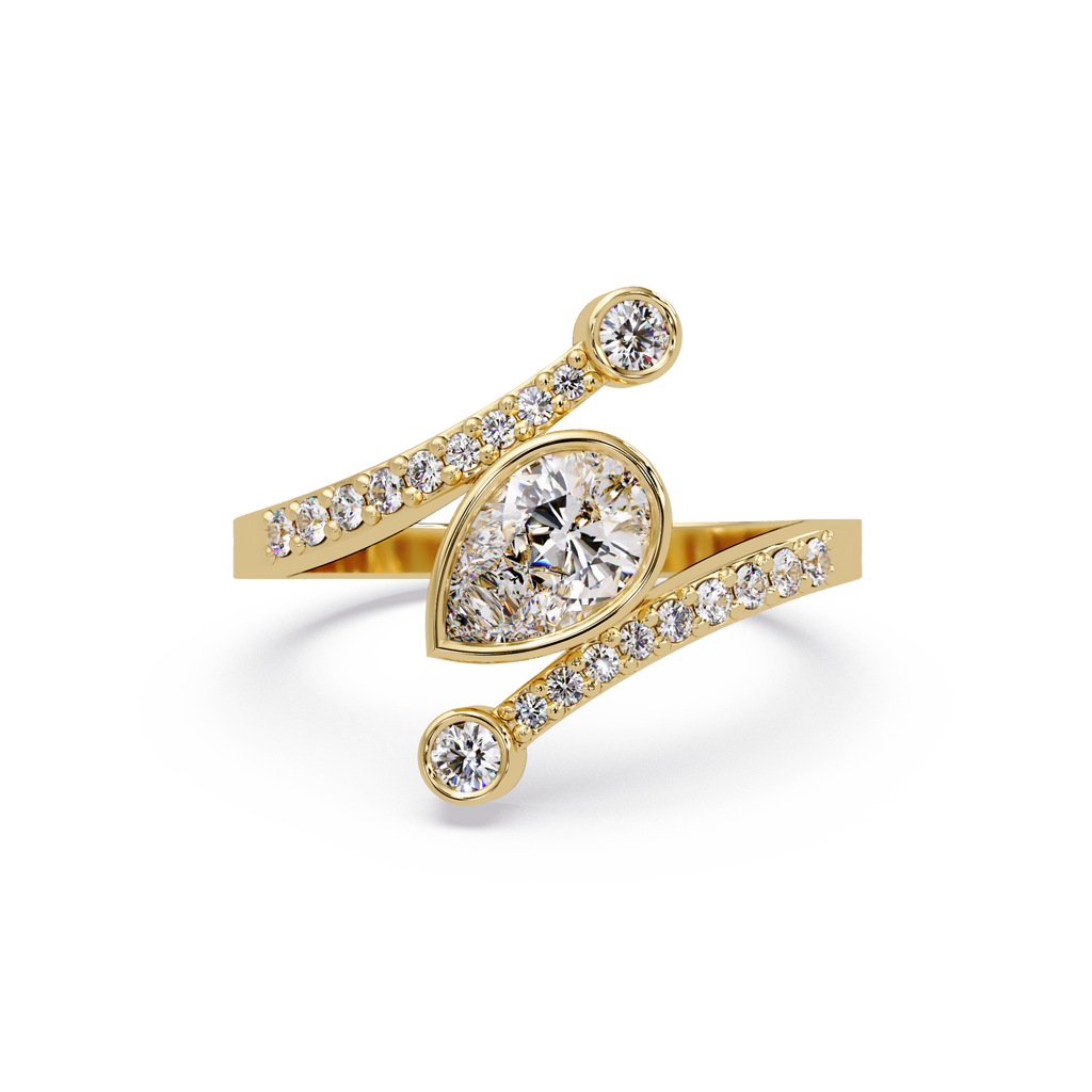 Modern Bezel Set Pear Diamond Bypass Engagement Ring