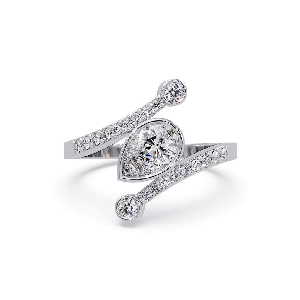 Modern Bezel Set Pear Diamond Bypass Engagement Ring