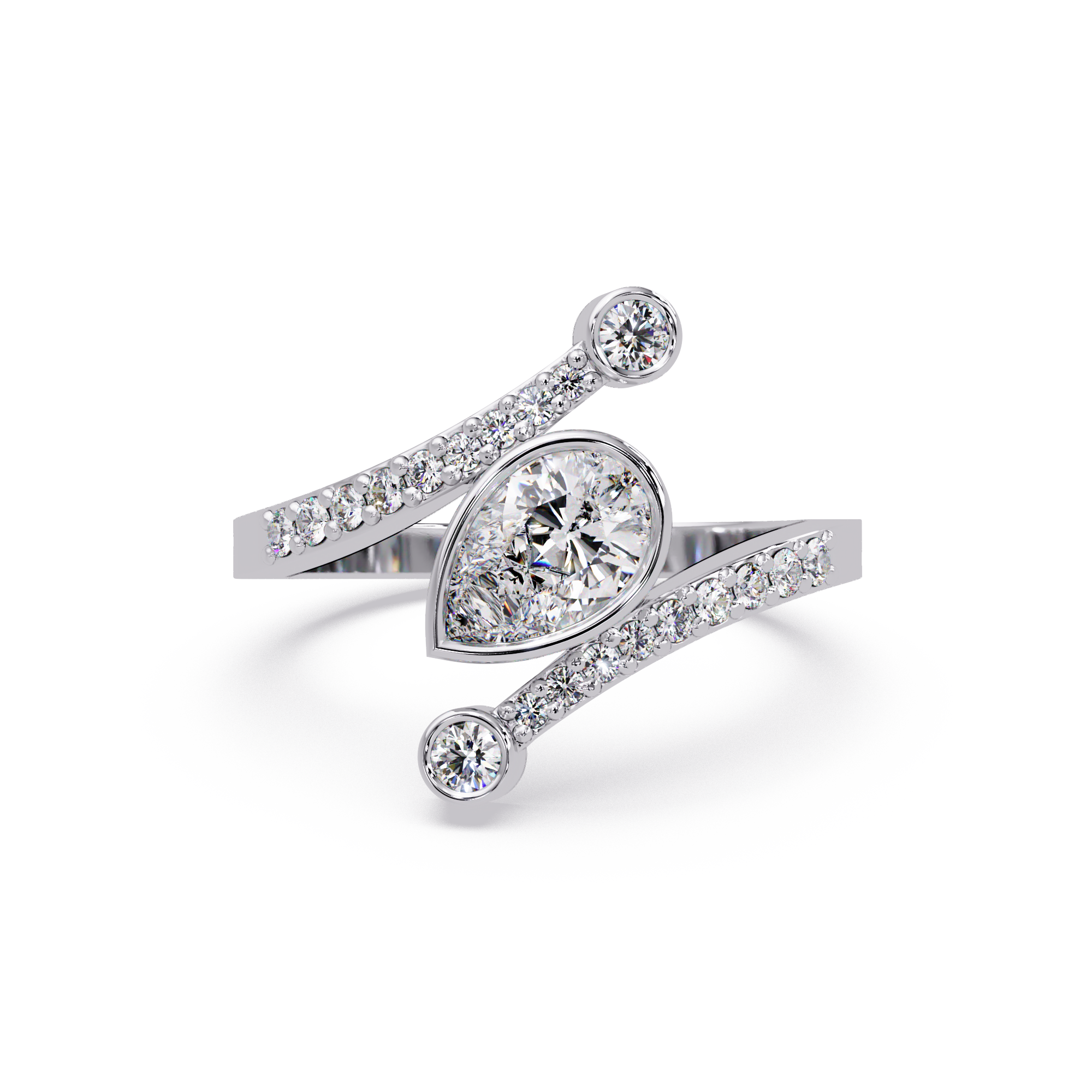 Modern Bezel Set Pear Diamond Bypass Engagement Ring