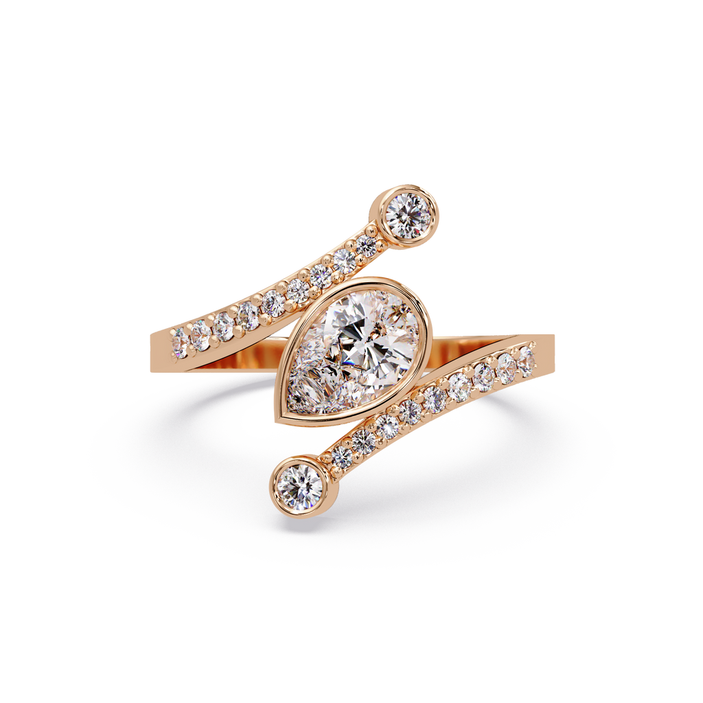 Modern Bezel Set Pear Diamond Bypass Engagement Ring
