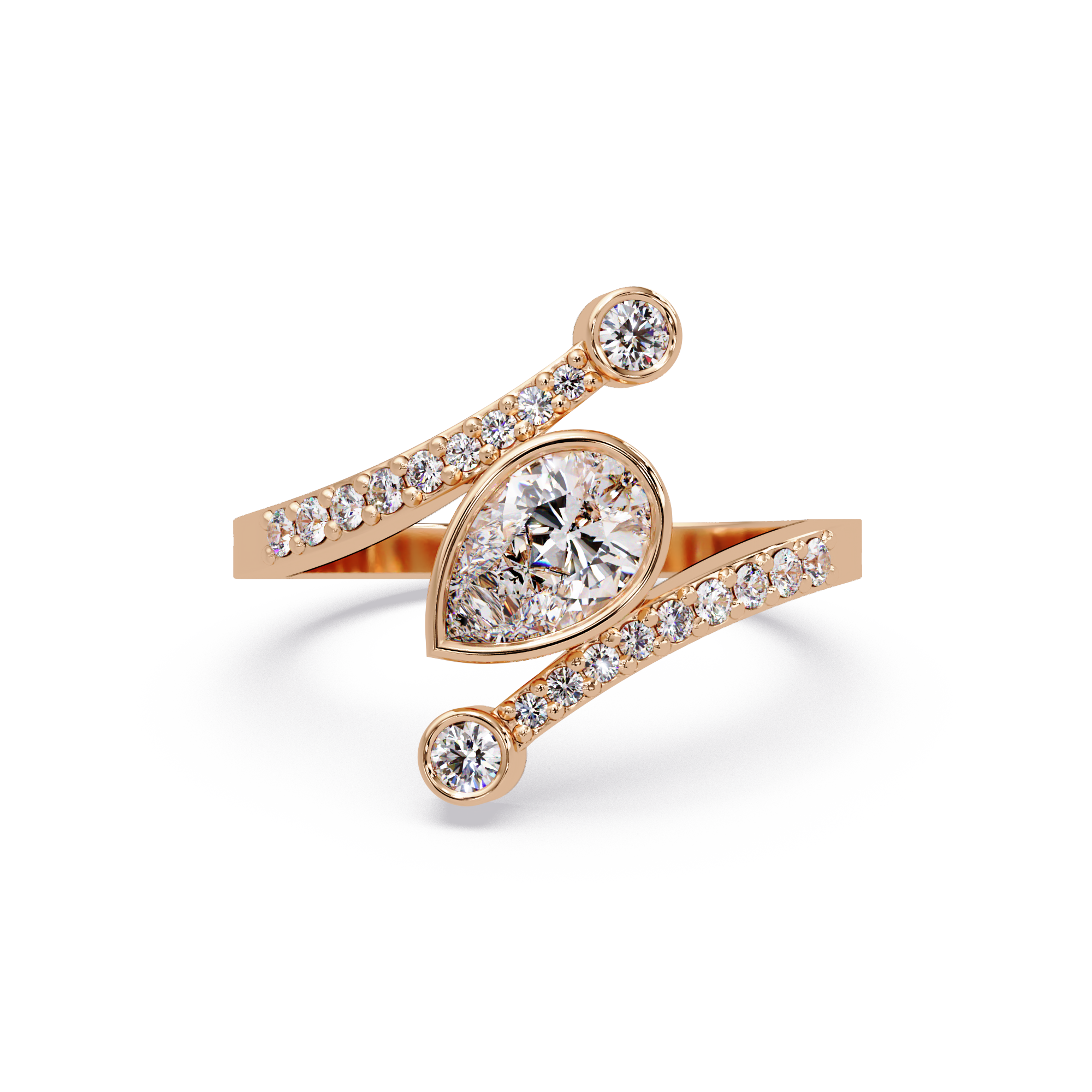 Modern Bezel Set Pear Diamond Bypass Engagement Ring