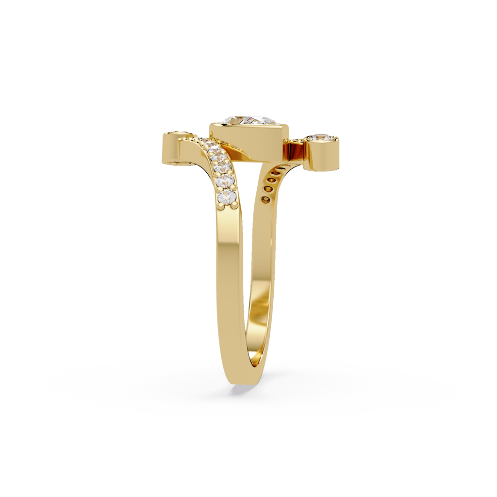 Modern Bezel Set Pear Diamond Bypass Engagement Ring