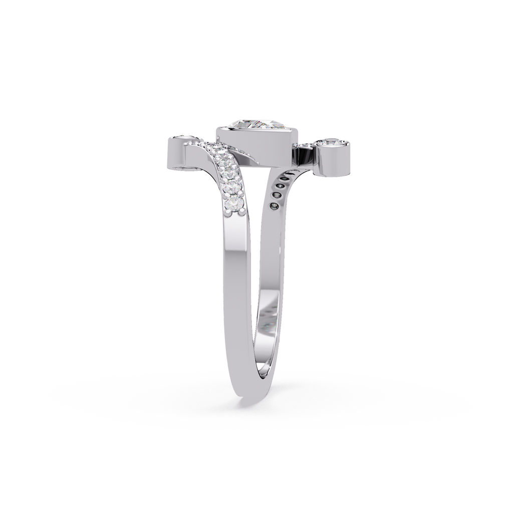 Modern Bezel Set Pear Diamond Bypass Engagement Ring