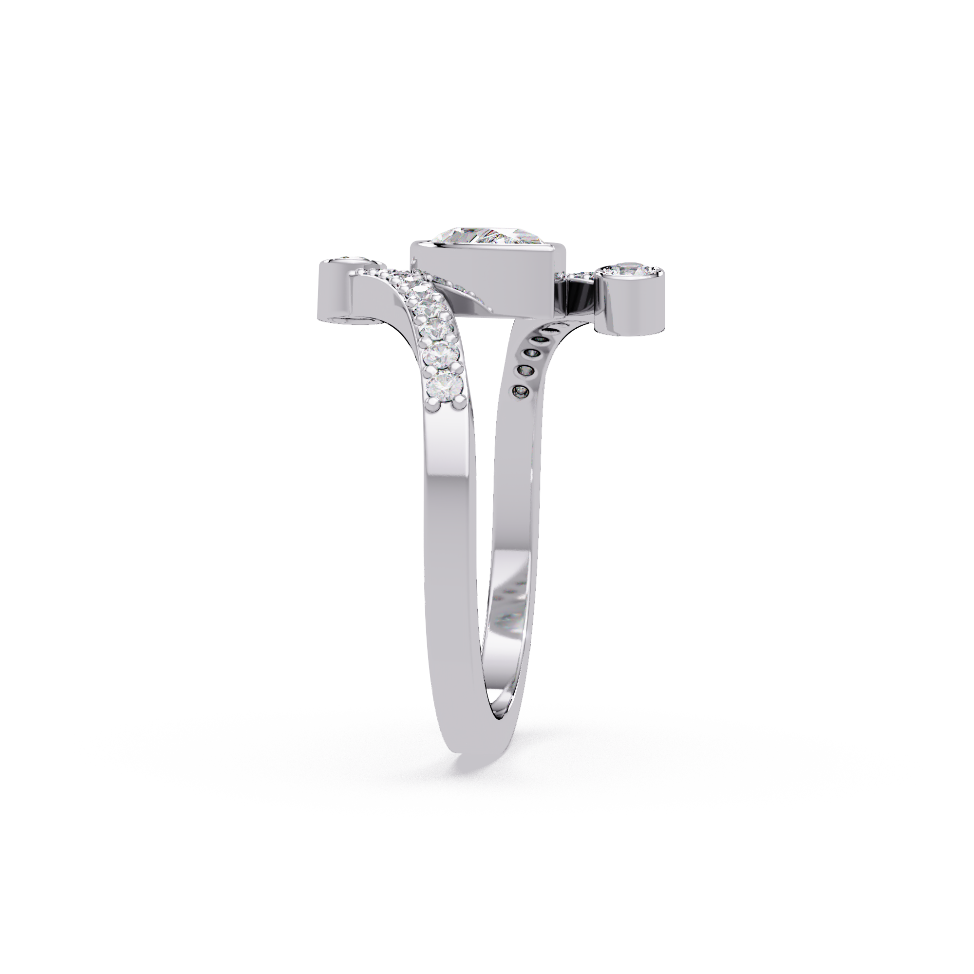 Modern Bezel Set Pear Diamond Bypass Engagement Ring