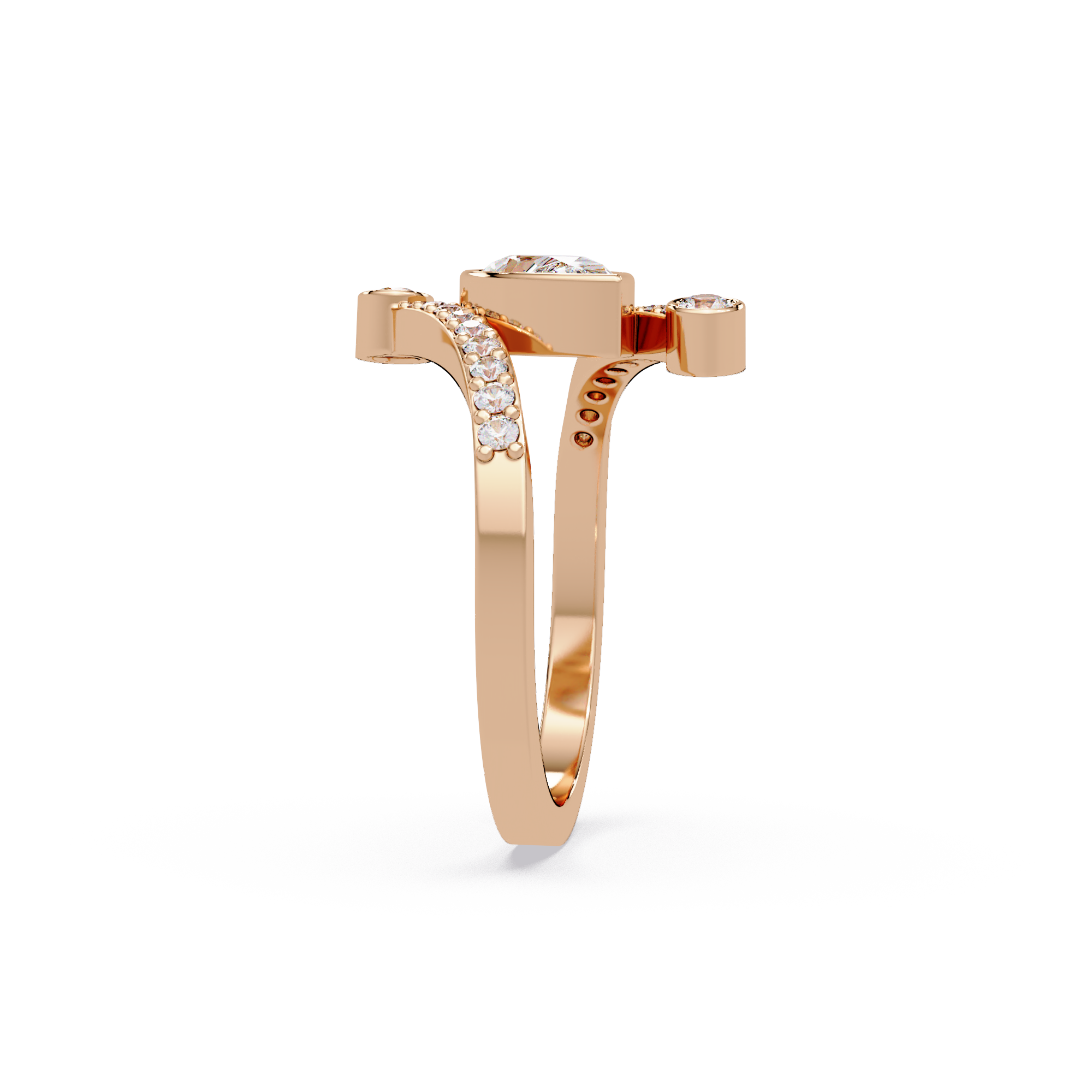 Modern Bezel Set Pear Diamond Bypass Engagement Ring