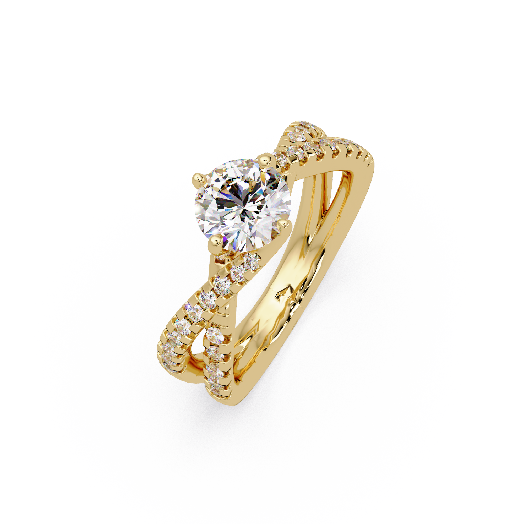 Round Cut Diamond Split Shank Engagement Ring