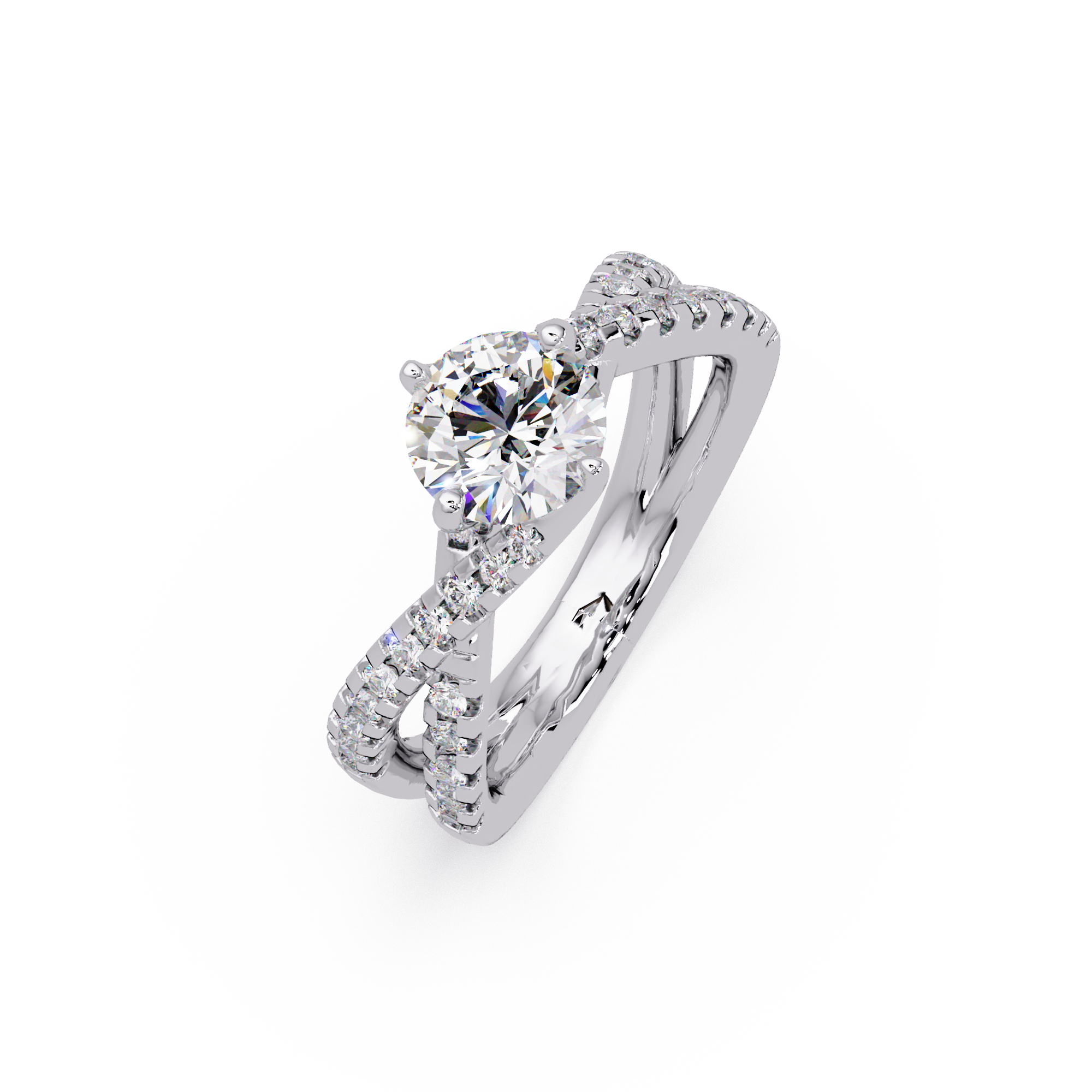Round Cut Diamond Split Shank Engagement Ring