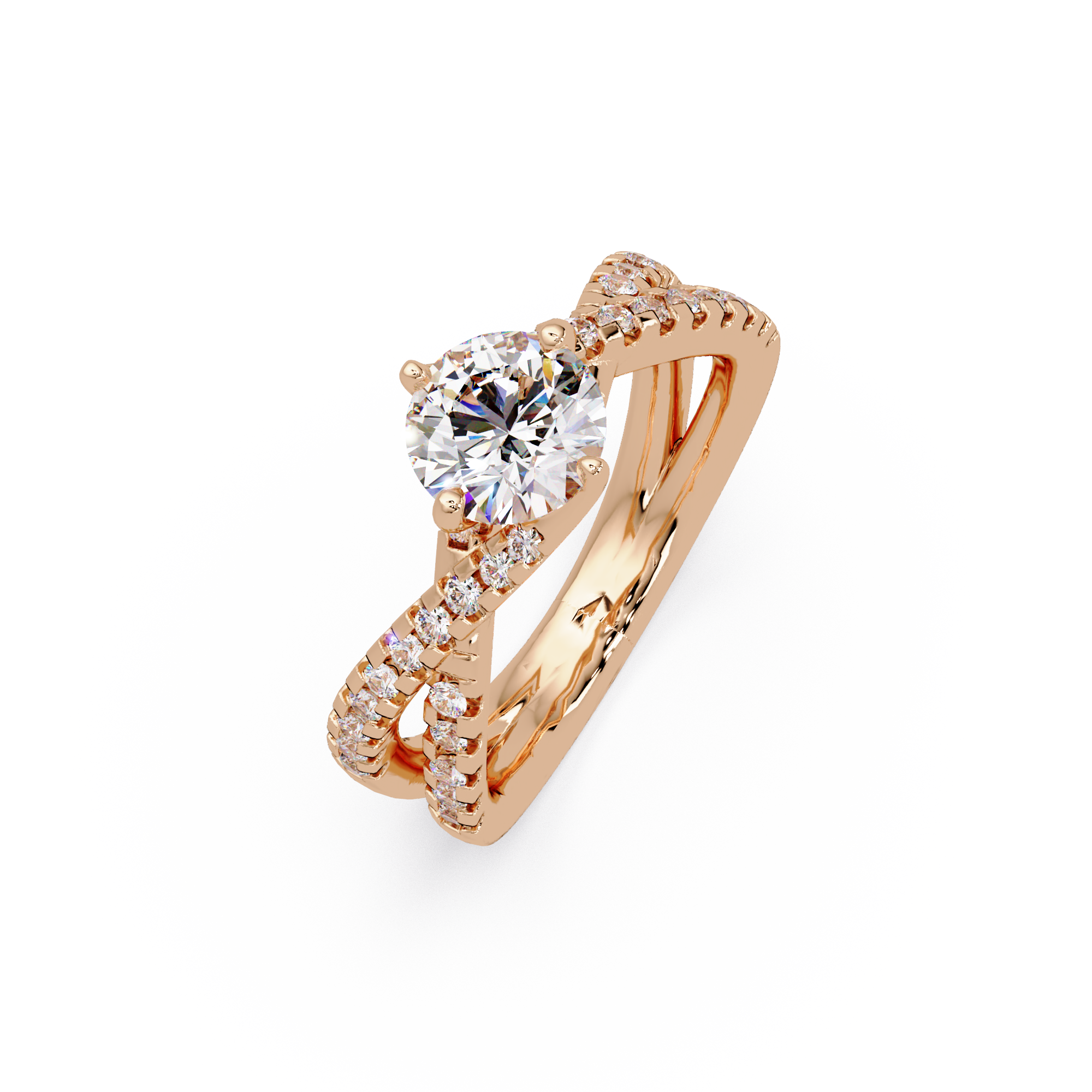Round Cut Diamond Split Shank Engagement Ring