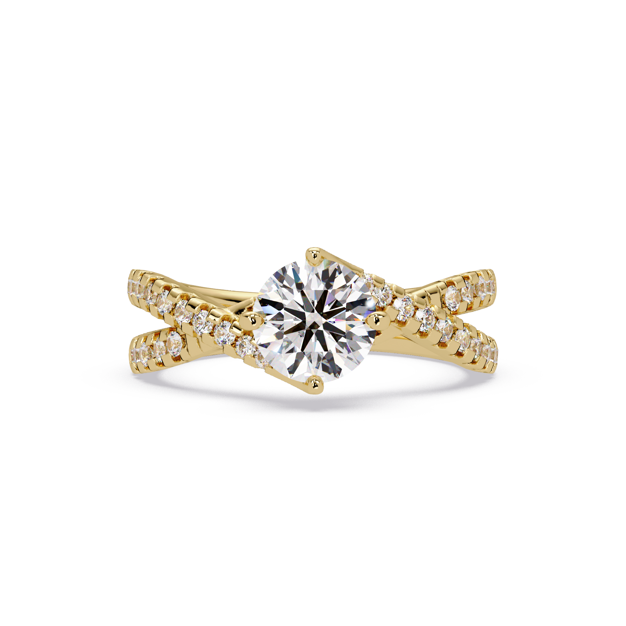 Round Cut Diamond Split Shank Engagement Ring