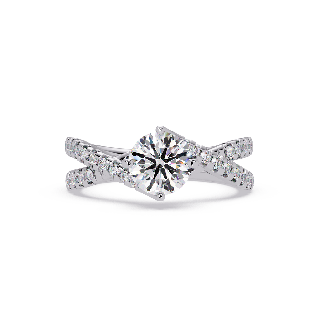 Round Cut Diamond Split Shank Engagement Ring