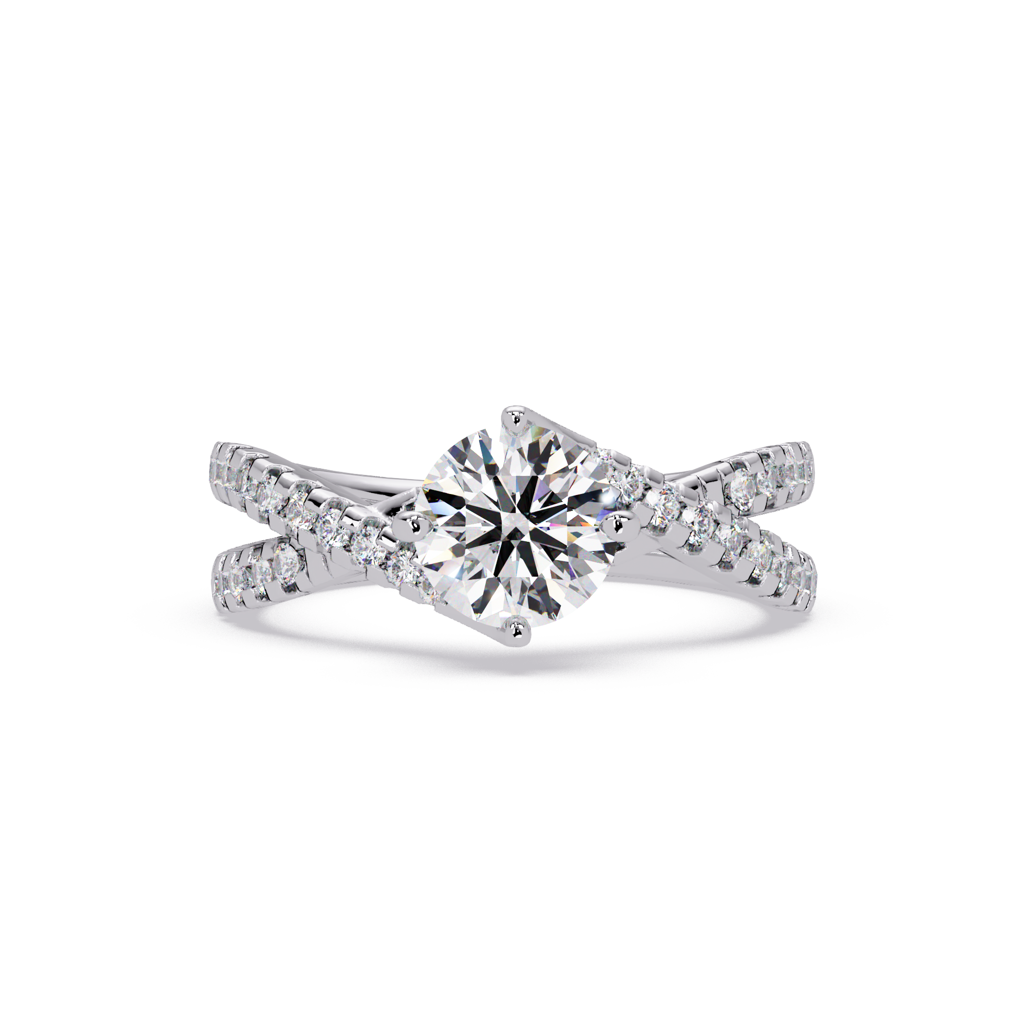 Round Cut Diamond Split Shank Engagement Ring