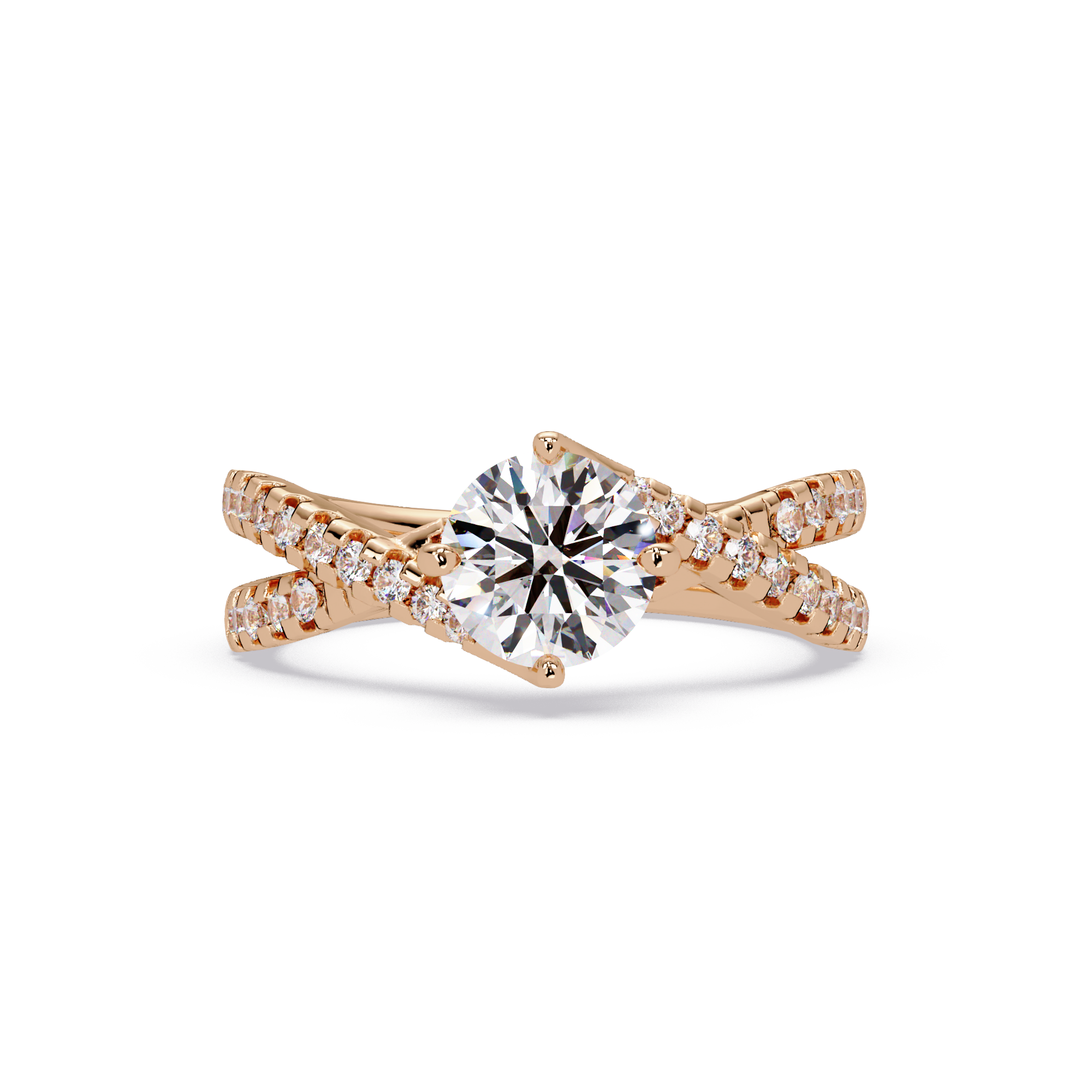 Round Cut Diamond Split Shank Engagement Ring
