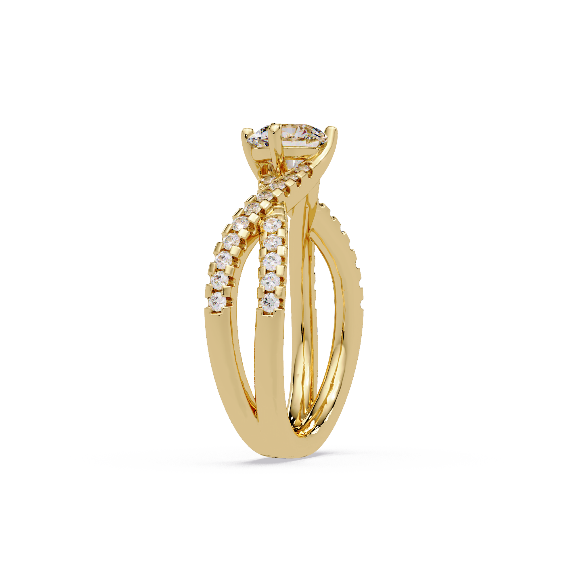 Round Cut Diamond Split Shank Engagement Ring