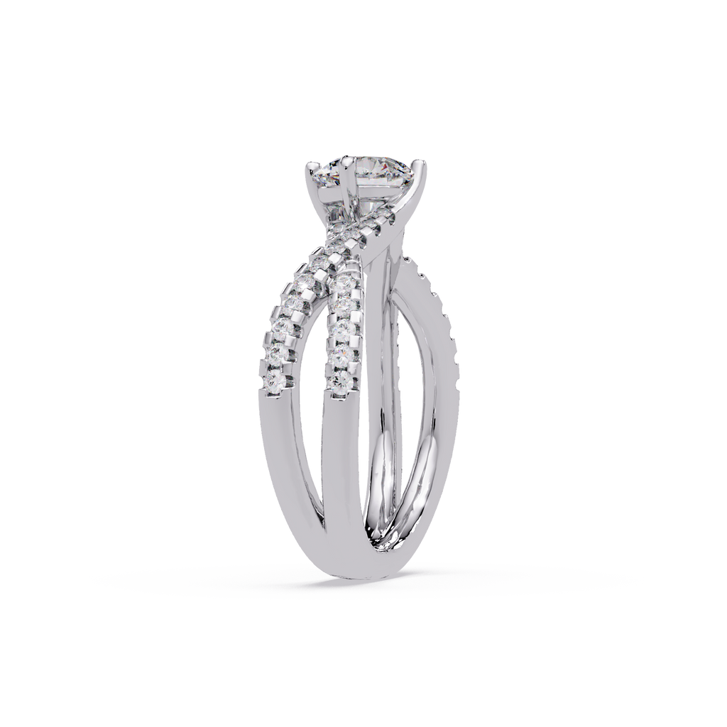 Round Cut Diamond Split Shank Engagement Ring
