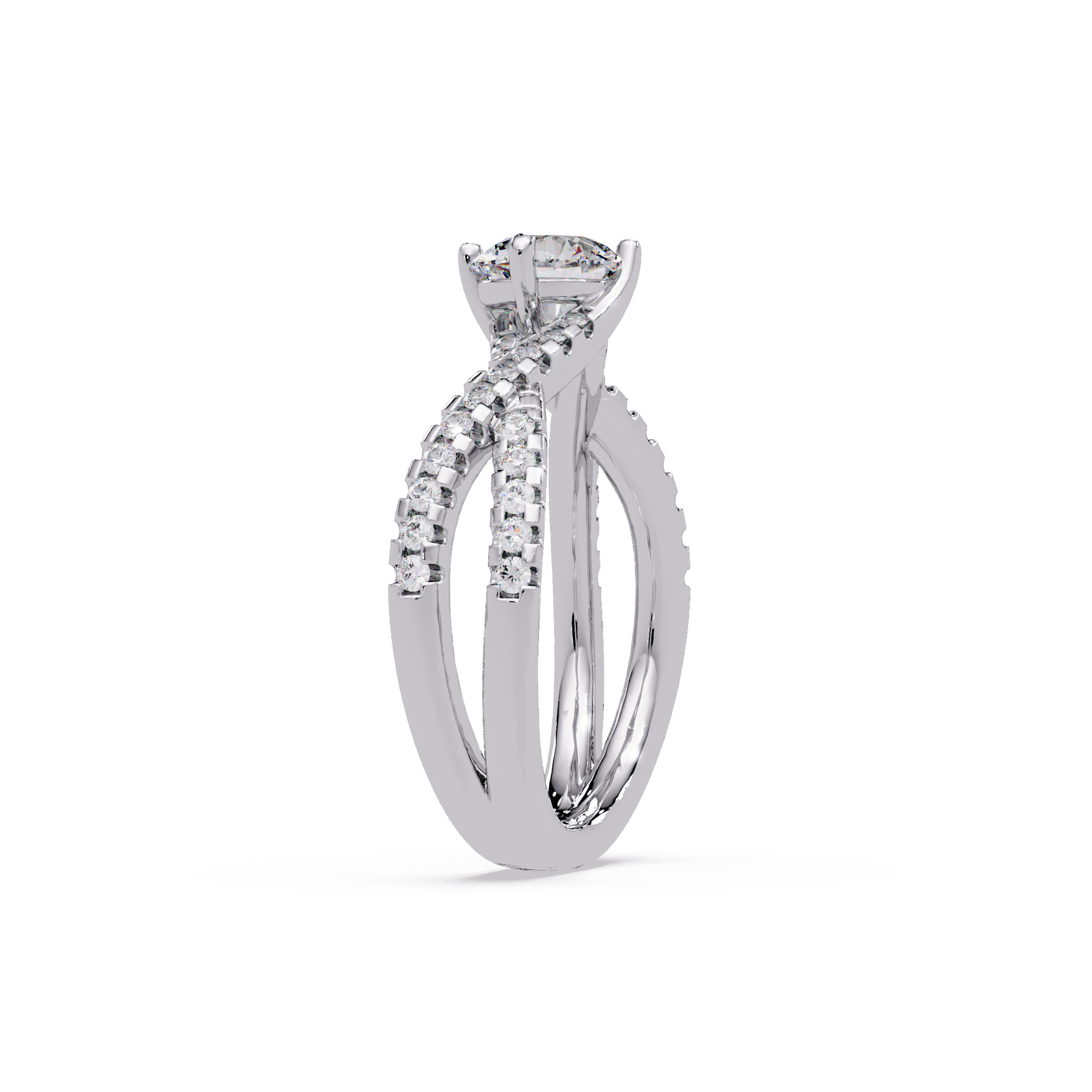 Round Cut Diamond Split Shank Engagement Ring