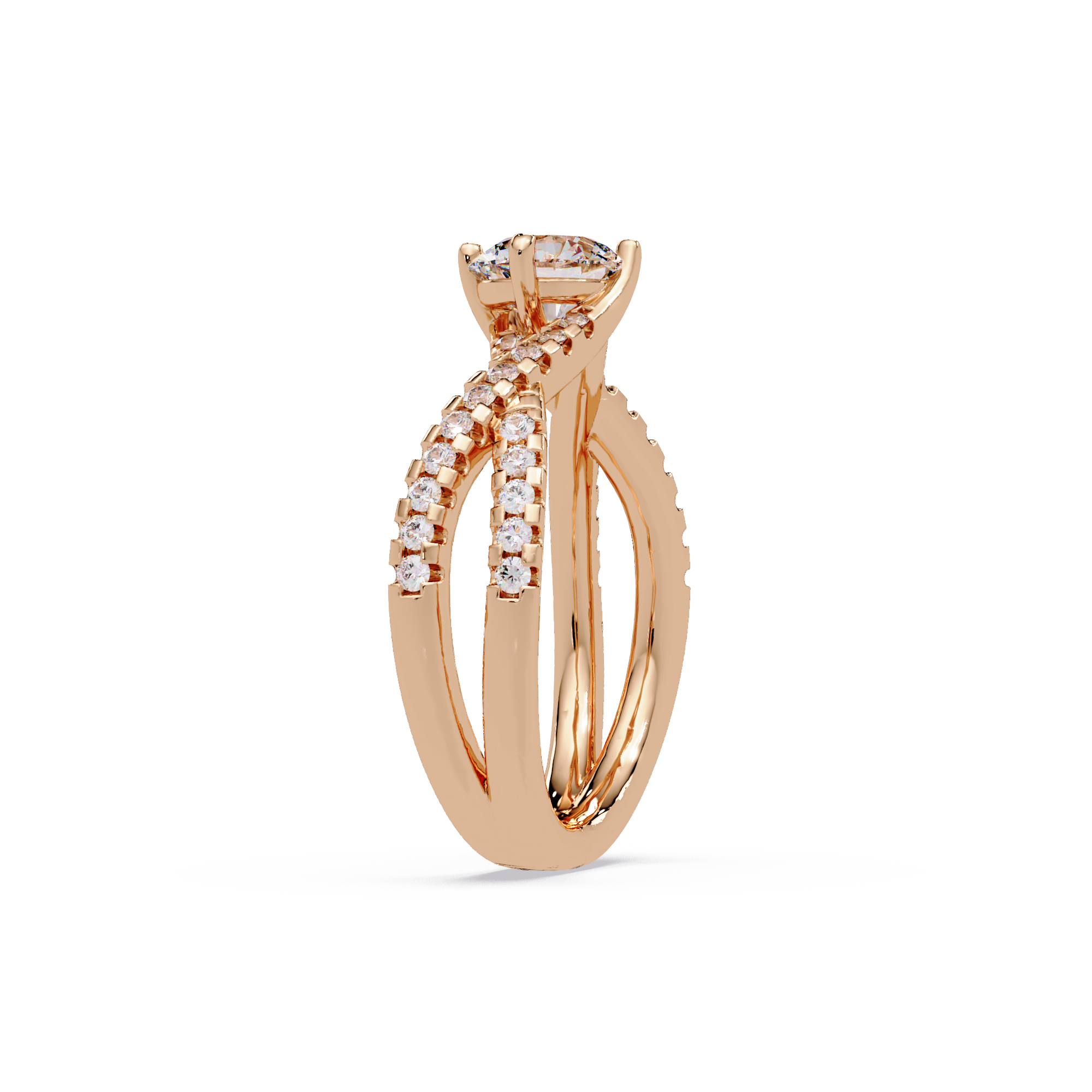 Round Cut Diamond Split Shank Engagement Ring