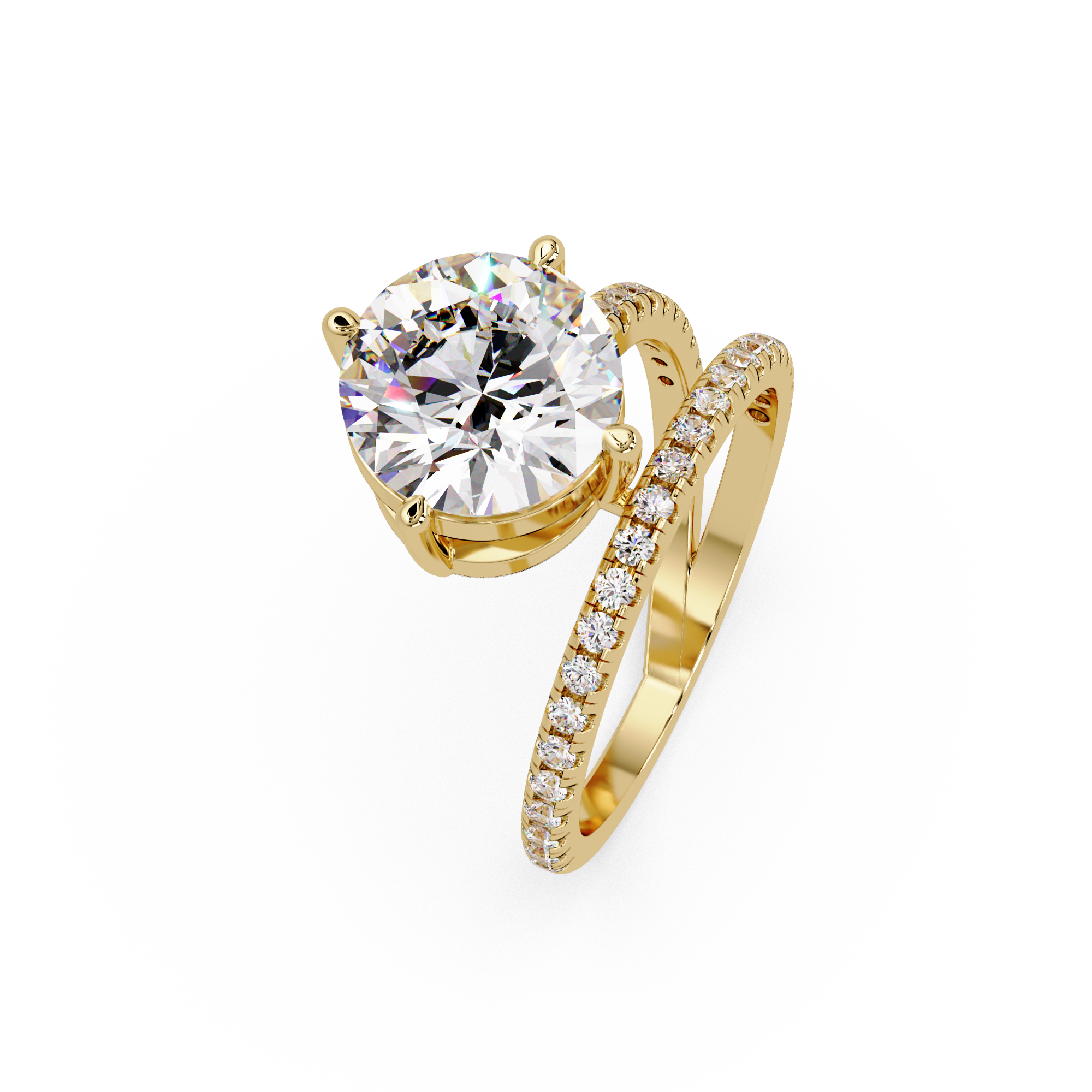 Round Cut Diamond Split Shank Engagement Ring