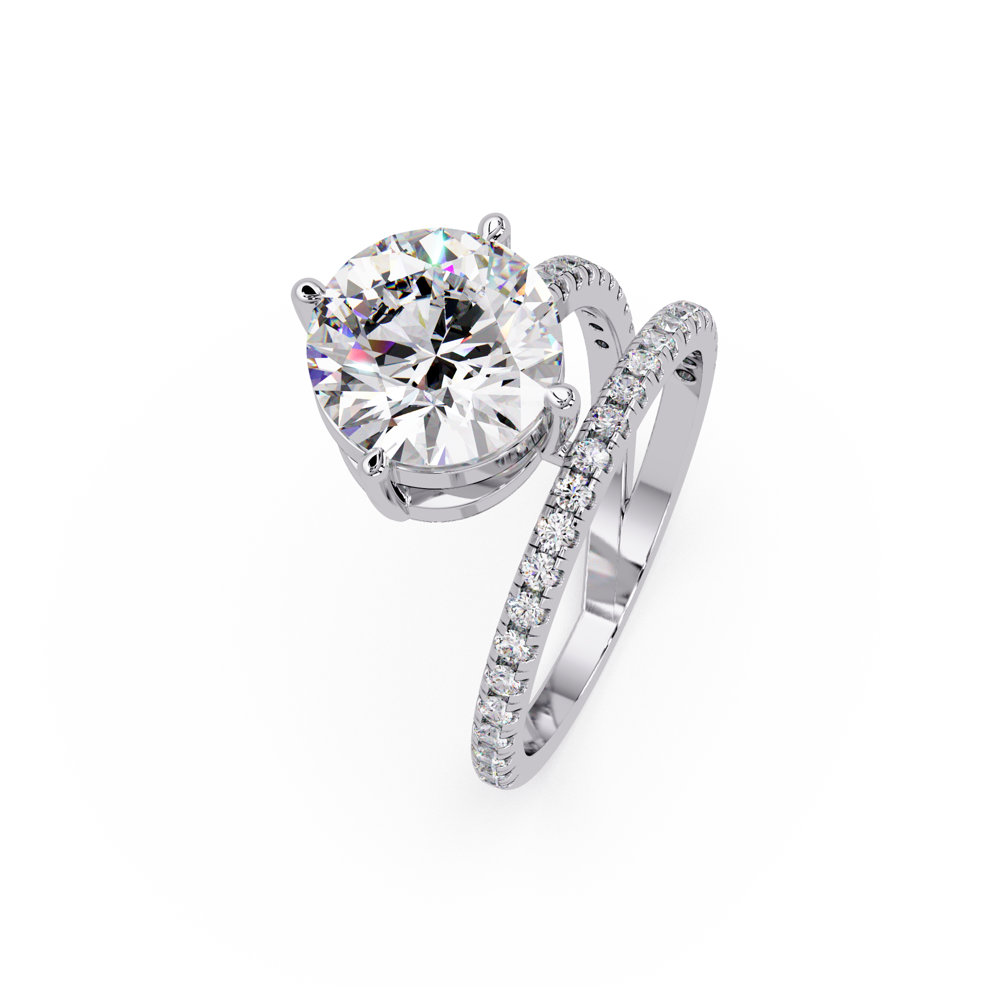 Round Cut Diamond Split Shank Engagement Ring