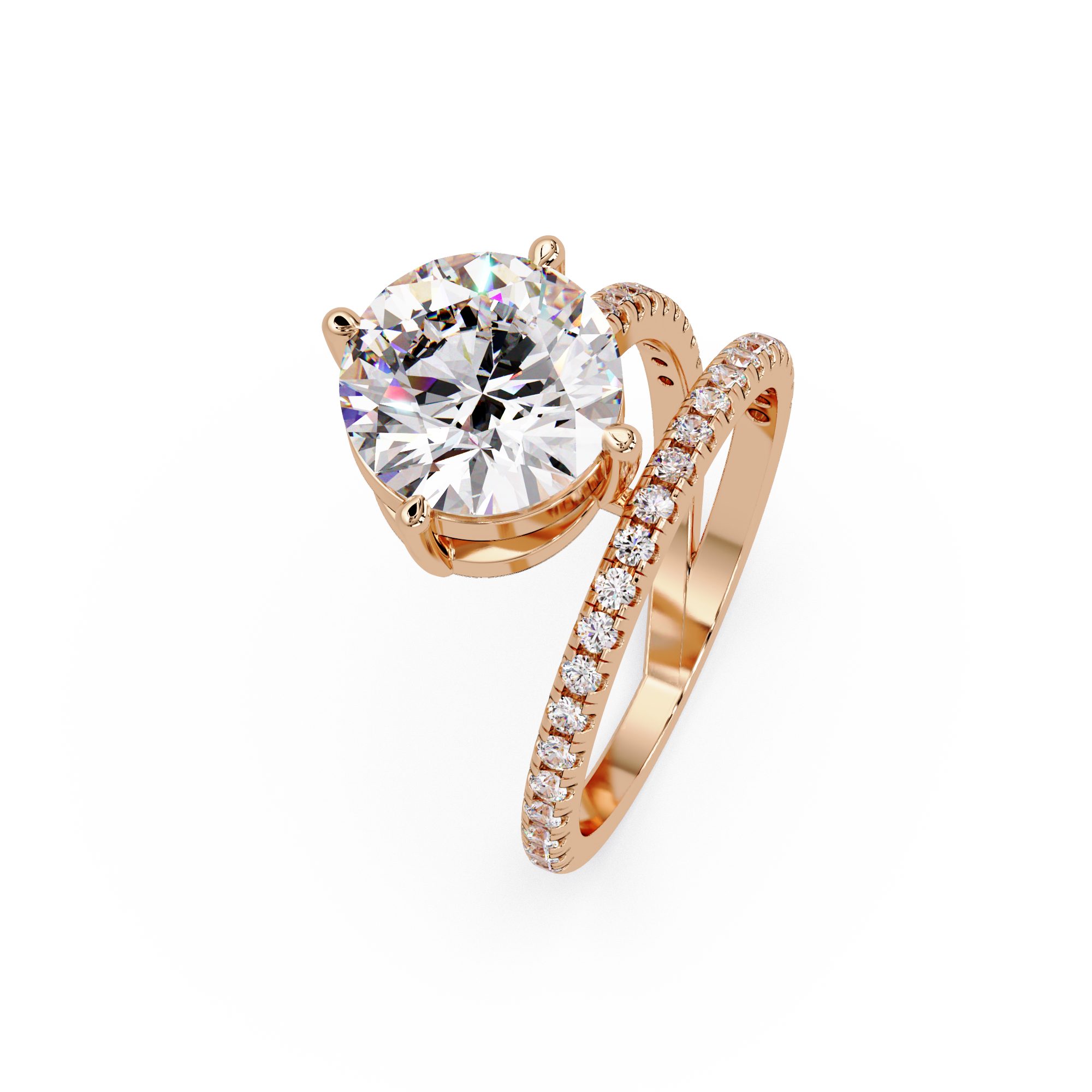Round Cut Diamond Split Shank Engagement Ring