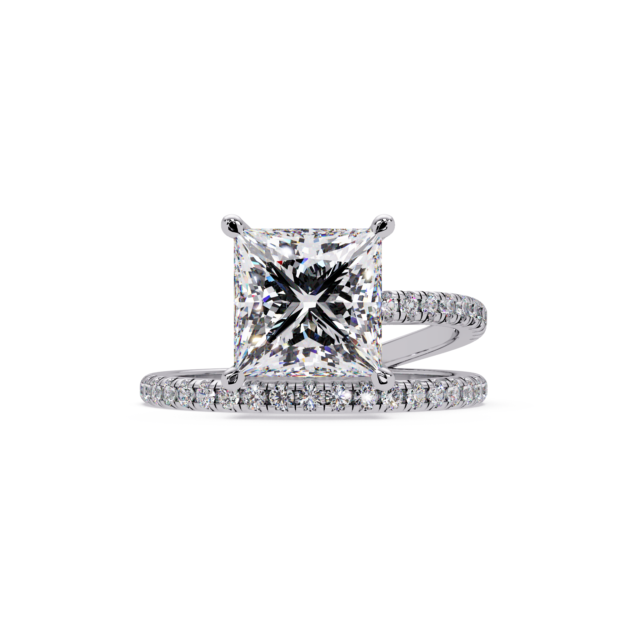 Princess Cut Diamond Split Shank Engagement Ring