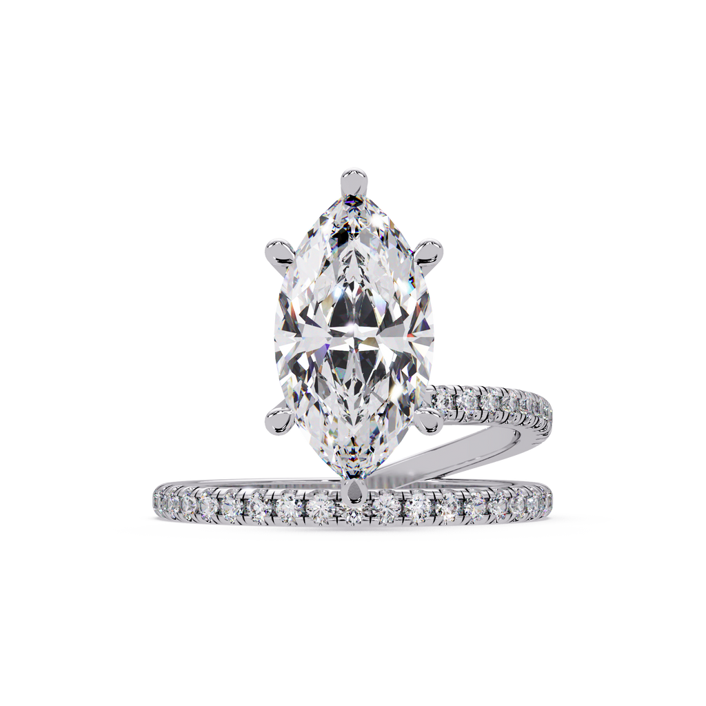 Marquise & Round Cut Diamond Bypass Engagement Ring