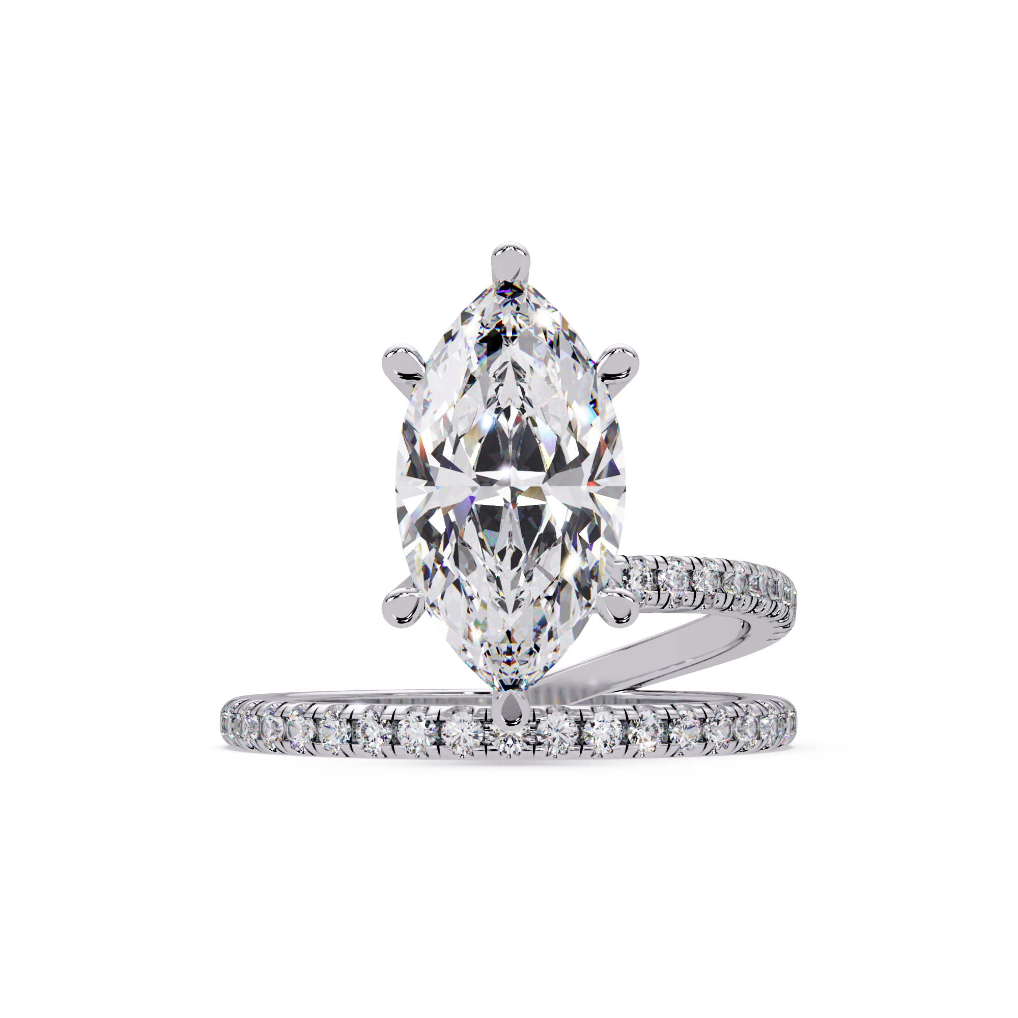 Marquise & Round Cut Diamond Bypass Engagement Ring