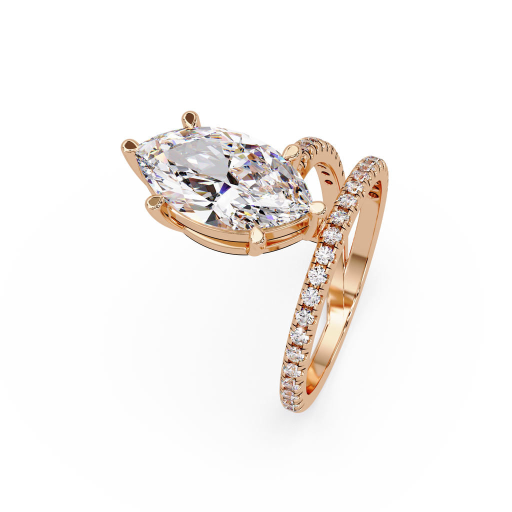 Marquise & Round Cut Diamond Bypass Engagement Ring