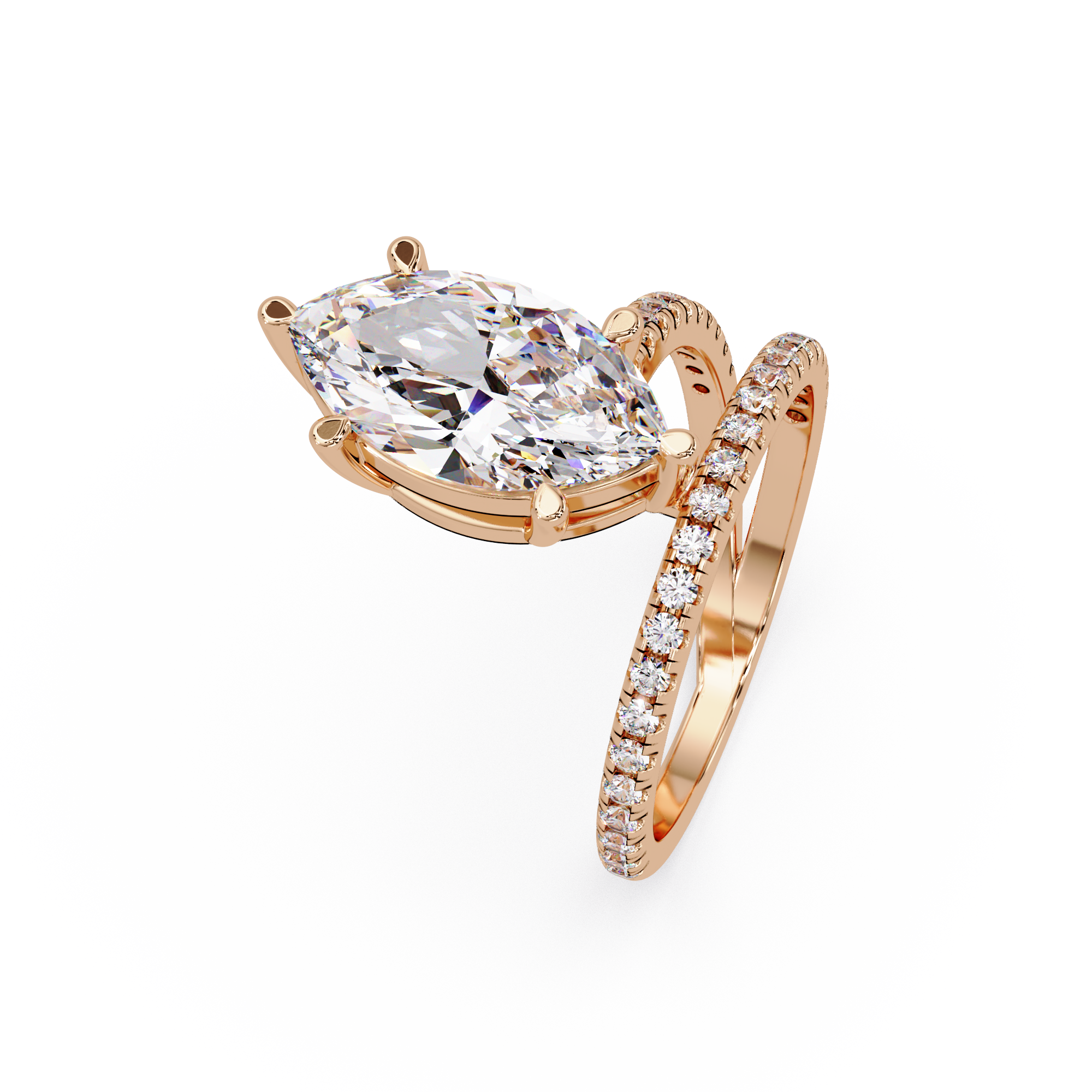 Marquise & Round Cut Diamond Bypass Engagement Ring