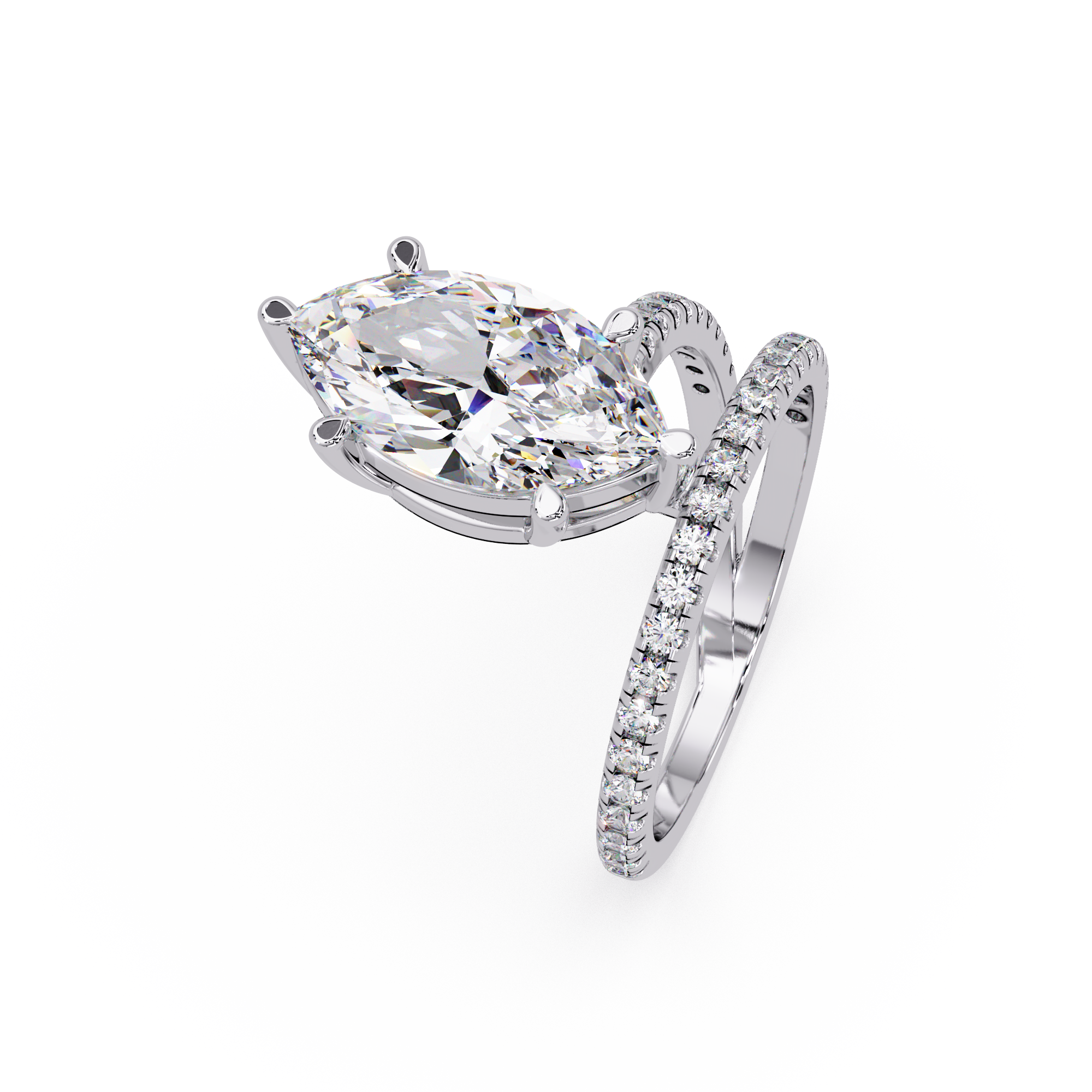 Marquise & Round Cut Diamond Bypass Engagement Ring